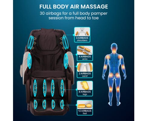 FORTIA Massage Chair FORTIA Cloud 9 MkII Electric Massage Chair Full Body Zero Gravity with Heat and Bluetooth, Cream/Brown