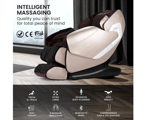 FORTIA Massage Chair FORTIA Cloud 9 MkII Electric Massage Chair Full Body Zero Gravity with Heat and Bluetooth, Cream/Brown