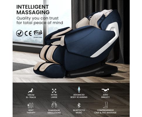 FORTIA Massage Chair FORTIA Cloud 9 MkII Electric Massage Chair Full Body Zero Gravity with Heat and Bluetooth Navy Blue/Cream