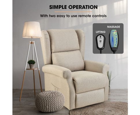 FORTIA Massage Chair FORTIA Electric Recliner Lift Heat Chair for Elderly, Massage, Heat Therapy, Aged Care, Beige