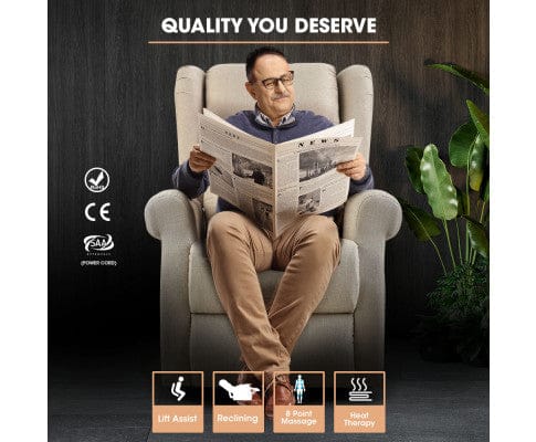 FORTIA Massage Chair FORTIA Electric Recliner Lift Heat Chair for Elderly, Massage, Heat Therapy, Aged Care, Beige