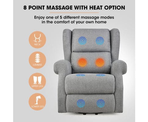 FORTIA Massage Chair FORTIA Electric Recliner Lift Heat Chair for Elderly, Massage, Heat Therapy, Aged Care, Grey