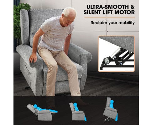 FORTIA Massage Chair FORTIA Electric Recliner Lift Heat Chair for Elderly, Massage, Heat Therapy, Aged Care, Grey
