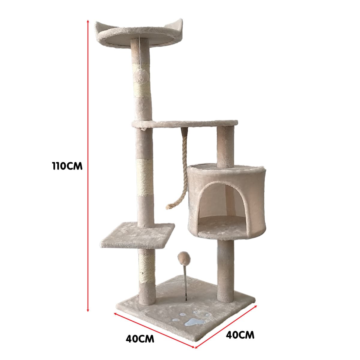Furtastic Cat Tower Furtastic 110cm Cat Tree Scratching Post - Beige