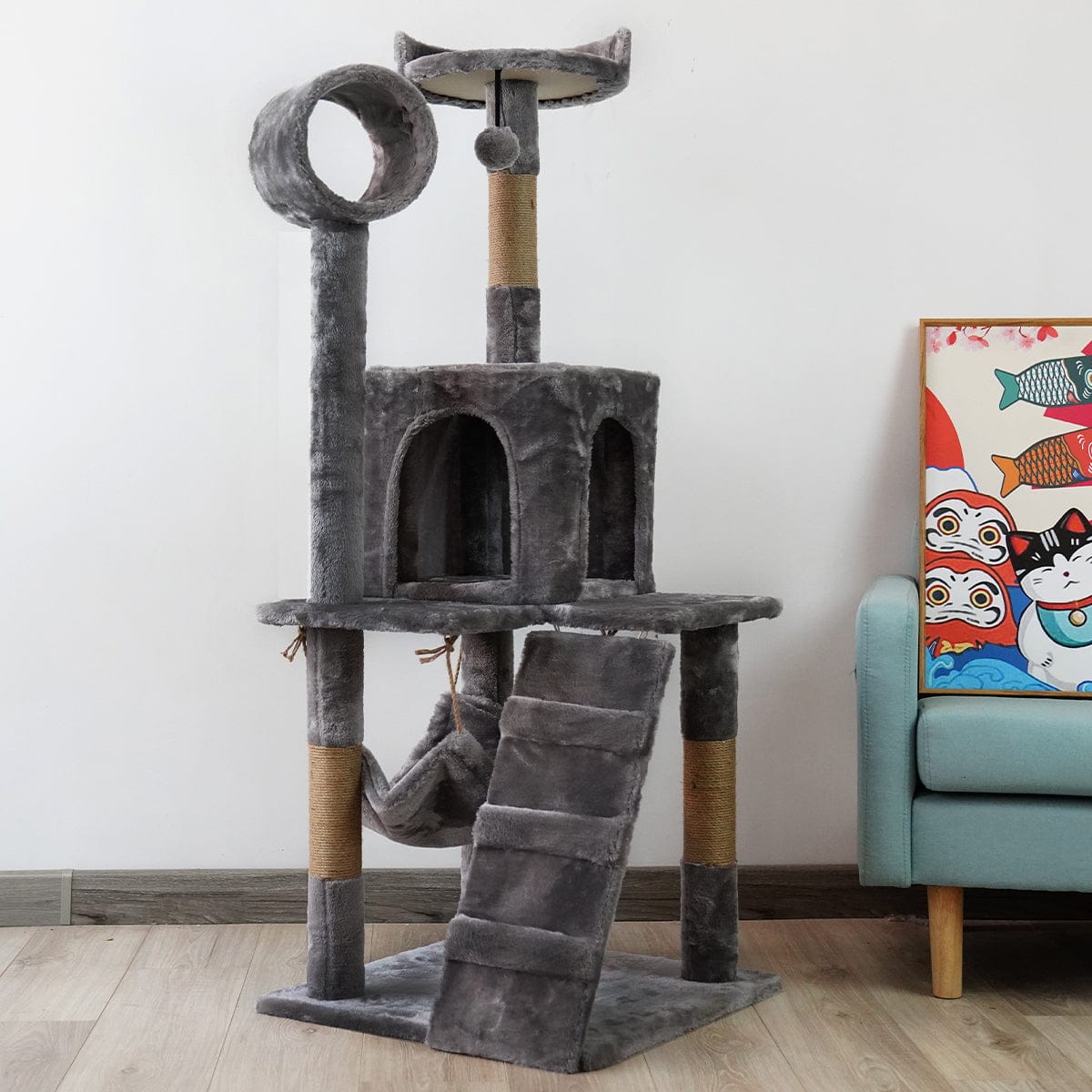 Furtastic Cat Tower Furtastic 135cm Cat Tree Scratching Post - Dark Grey