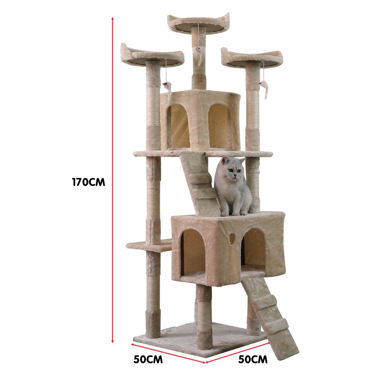 Furtastic Cat Tower Furtastic 170cm Cat Tree Scratching Post - Beige