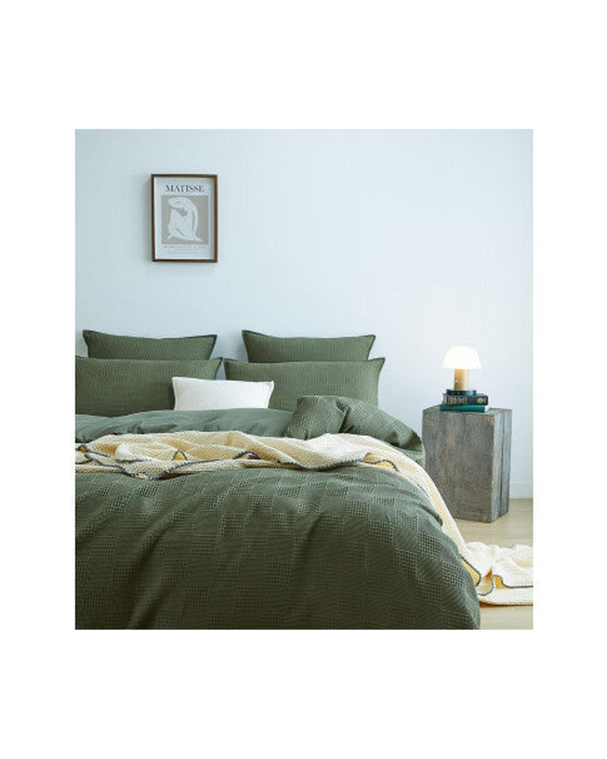 GIOIA CASA Quilt Cover GIOIA CASA 100% Cotton REVERSABLE checkered waffle quilt cover set - KHAKI GREEN