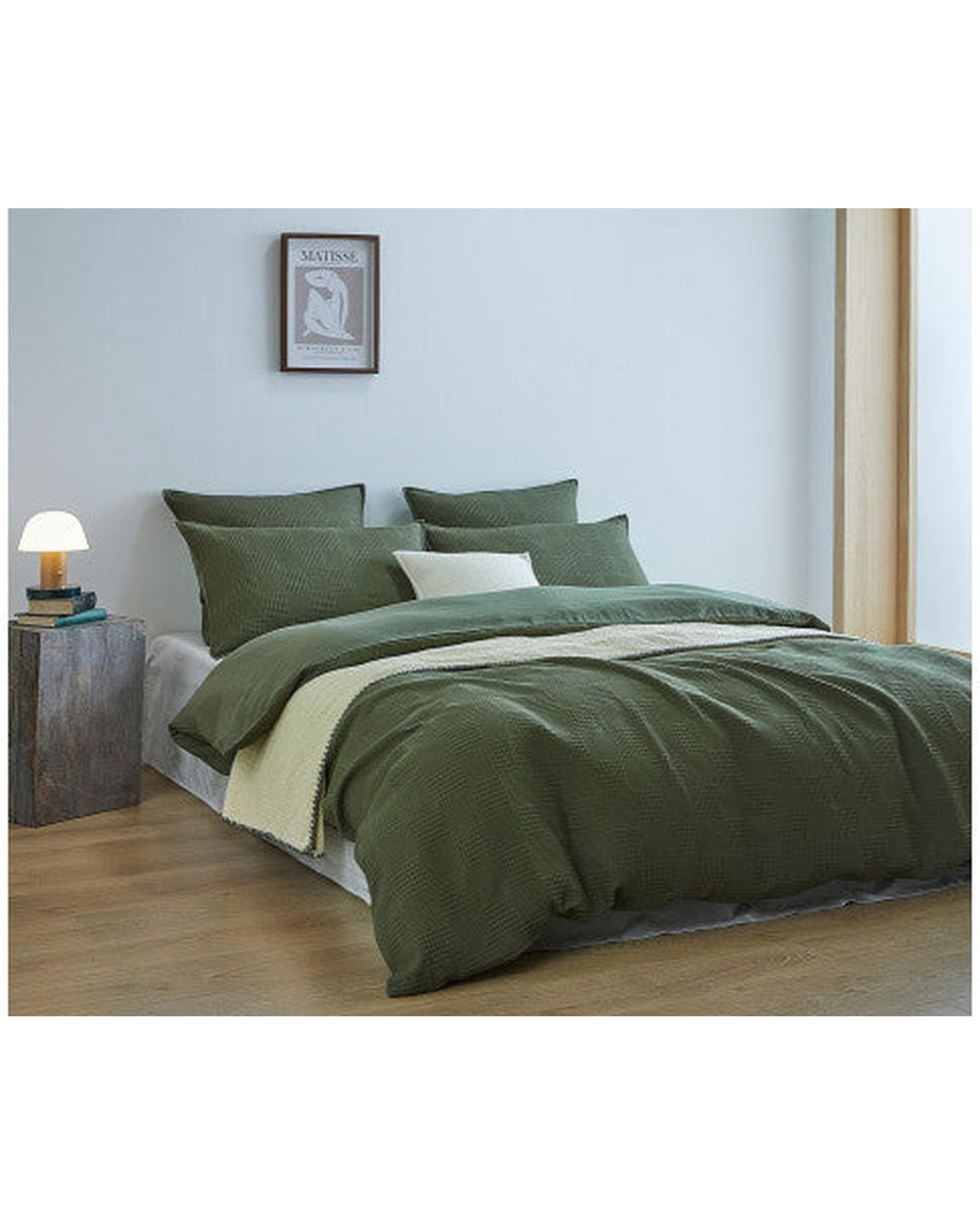 GIOIA CASA Quilt Cover GIOIA CASA 100% Cotton REVERSABLE checkered waffle quilt cover set - KHAKI GREEN
