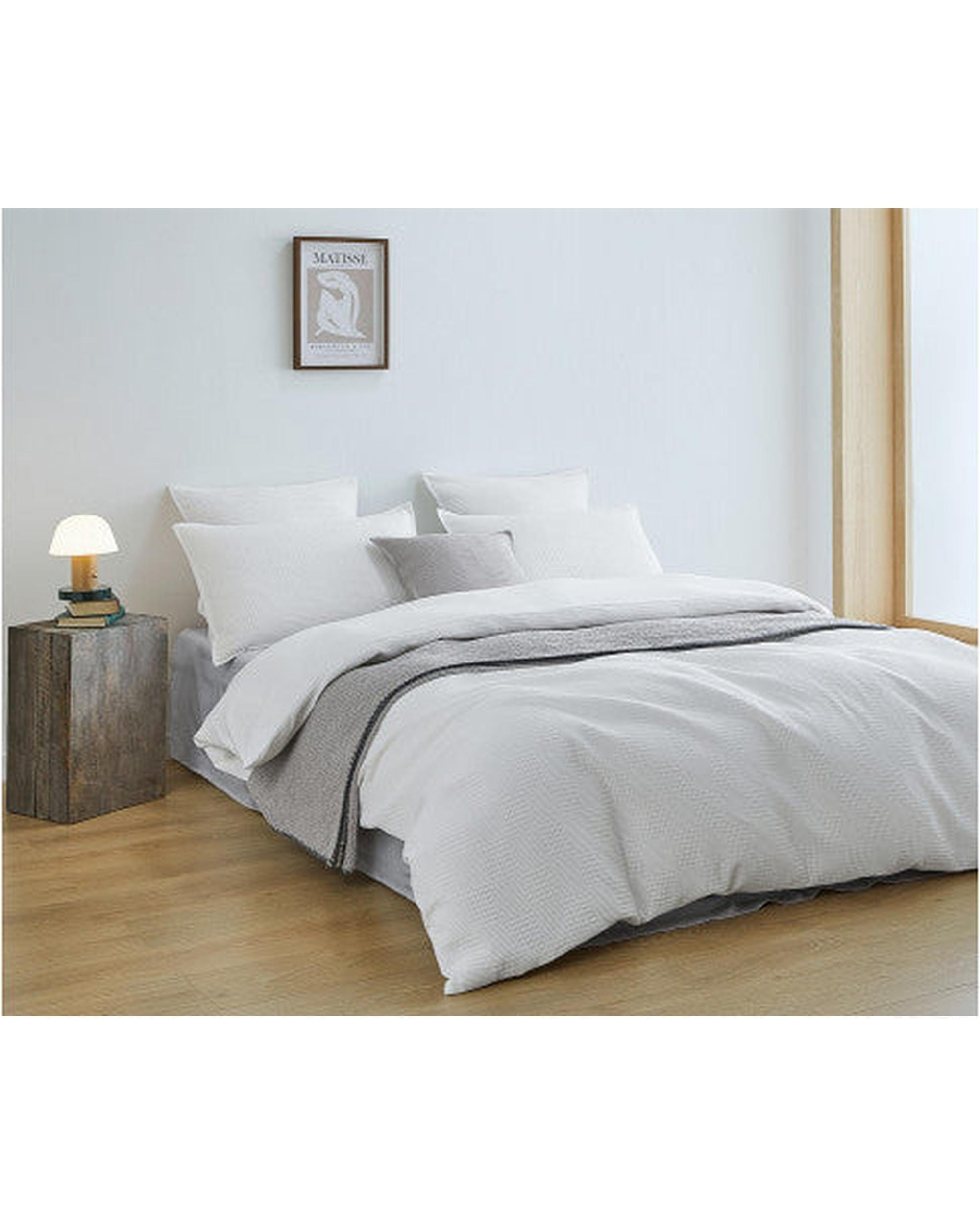 GIOIA CASA Quilt Cover GIOIA CASA 100% Cotton REVERSABLE checkered waffle quilt cover set - WHITE