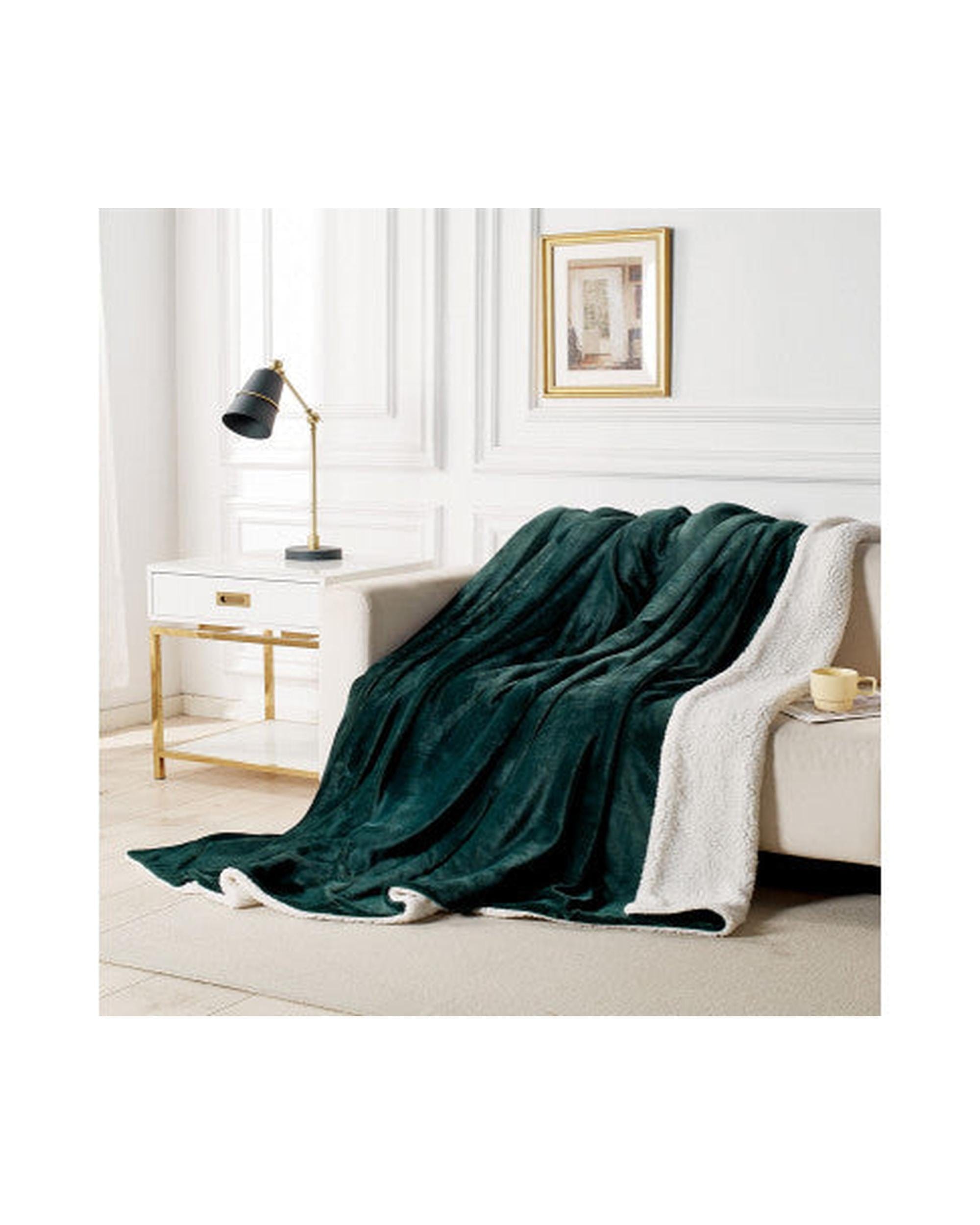 GIOIA CASA Quilt Cover GIOIA CASA 2 in 1 Teddy Sherpa Quilt Cover Set and Blanket - EMERALD GREEN
