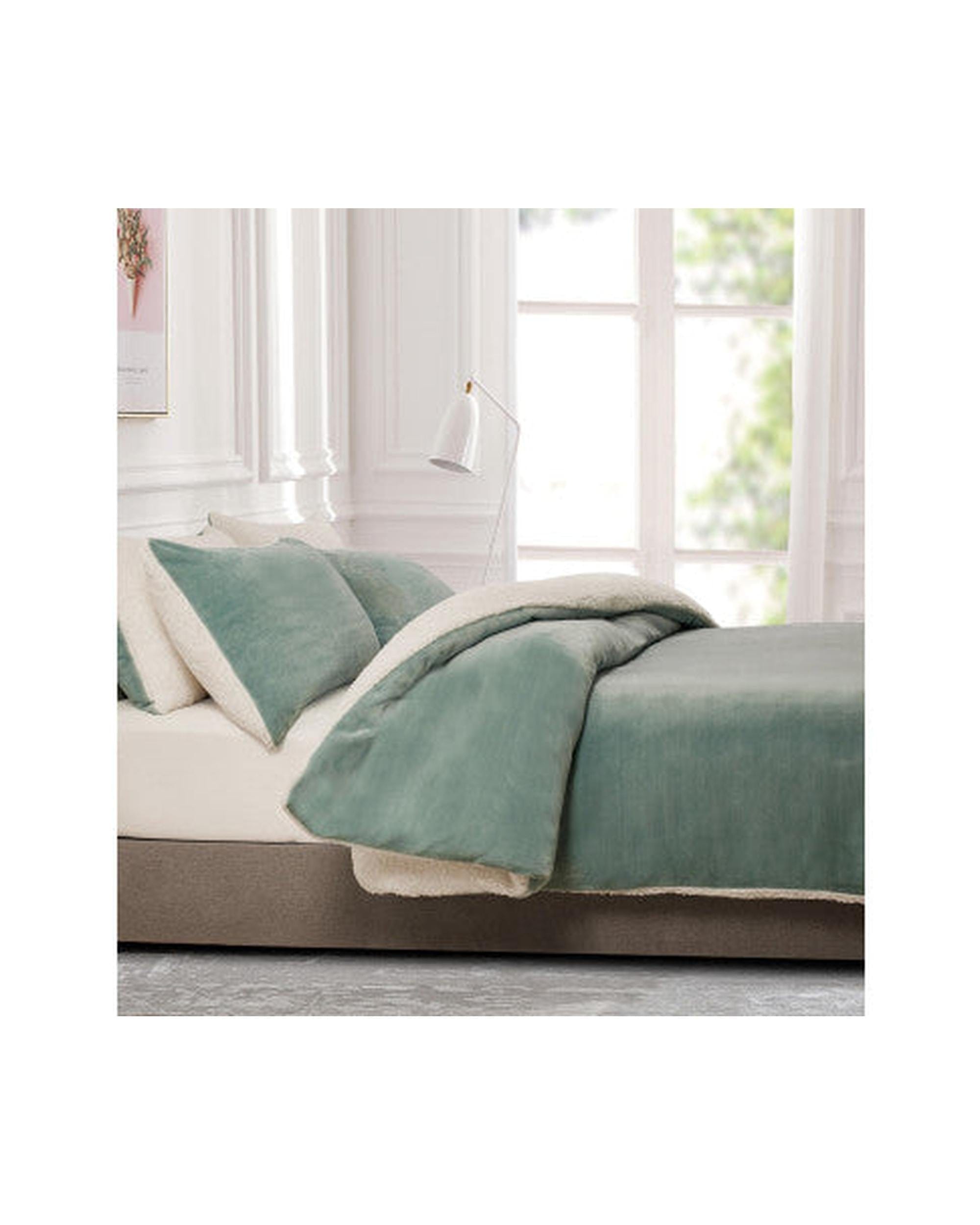 GIOIA CASA Quilt Cover GIOIA CASA 2 in 1 Teddy Sherpa Quilt Cover Set and Blanket - SAGE GREEN