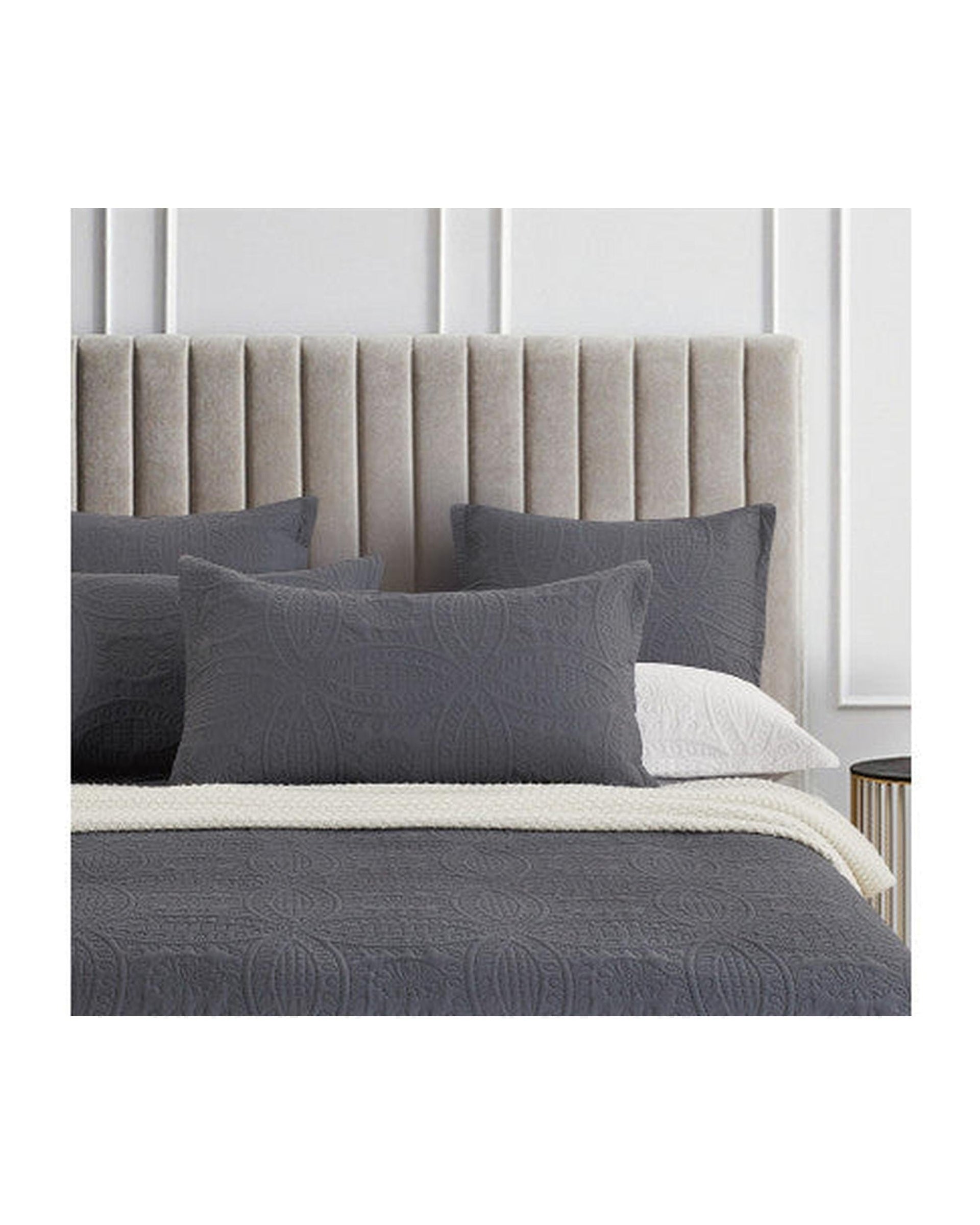 GIOIA CASA Coverlet GIOIA CASA Lisbon Quilted 3 Pieces Embossed Coverlet Set - CHARCOAL