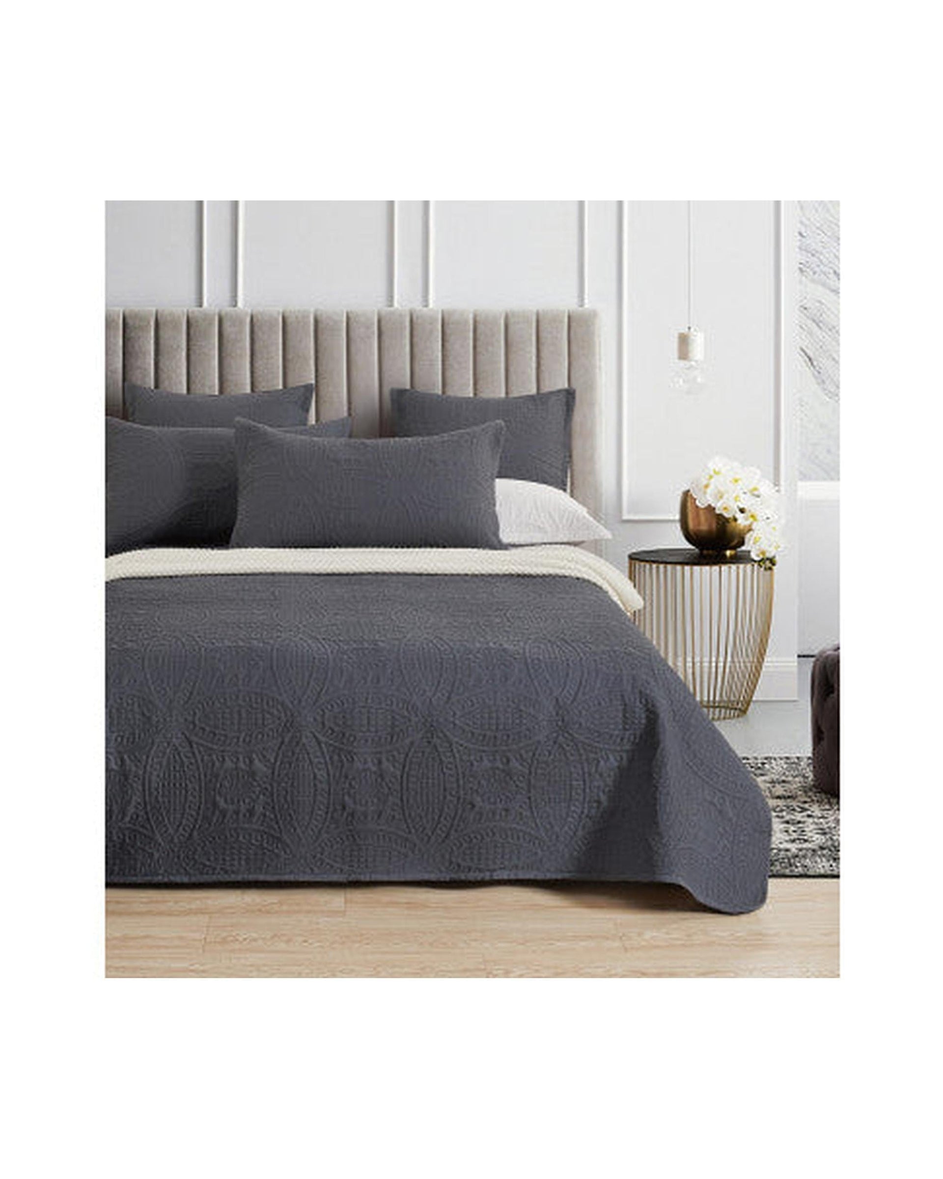 GIOIA CASA Coverlet GIOIA CASA Lisbon Quilted 3 Pieces Embossed Coverlet Set - CHARCOAL