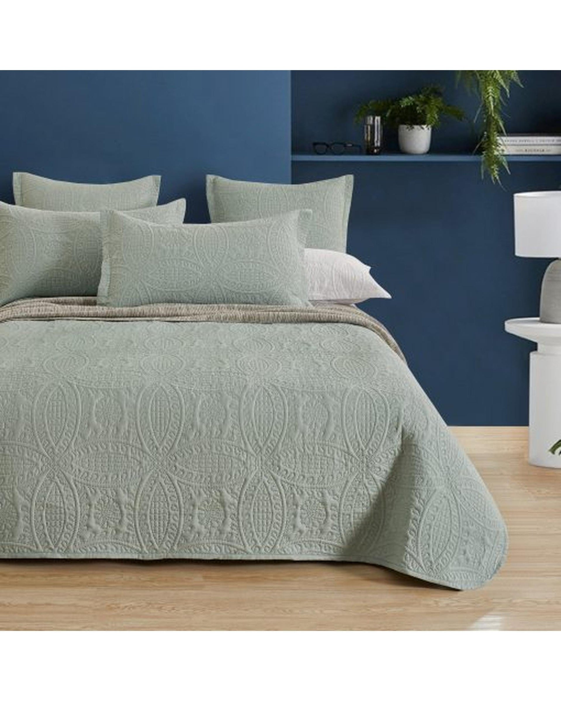 GIOIA CASA Coverlet GIOIA CASA Lisbon Quilted 3 Pieces Embossed Coverlet Set - SAGE GREEN