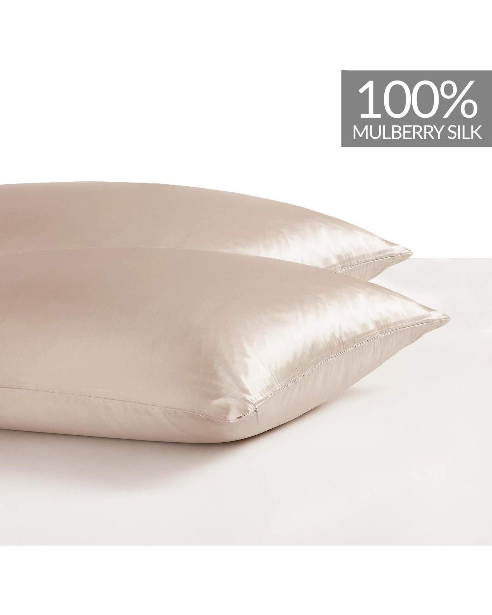 GIOIA CASA Pillows/Cushions Luxury Pillowcase 2 Pack - 100% Pure Mulberry Silk on Both Sides - Champagne