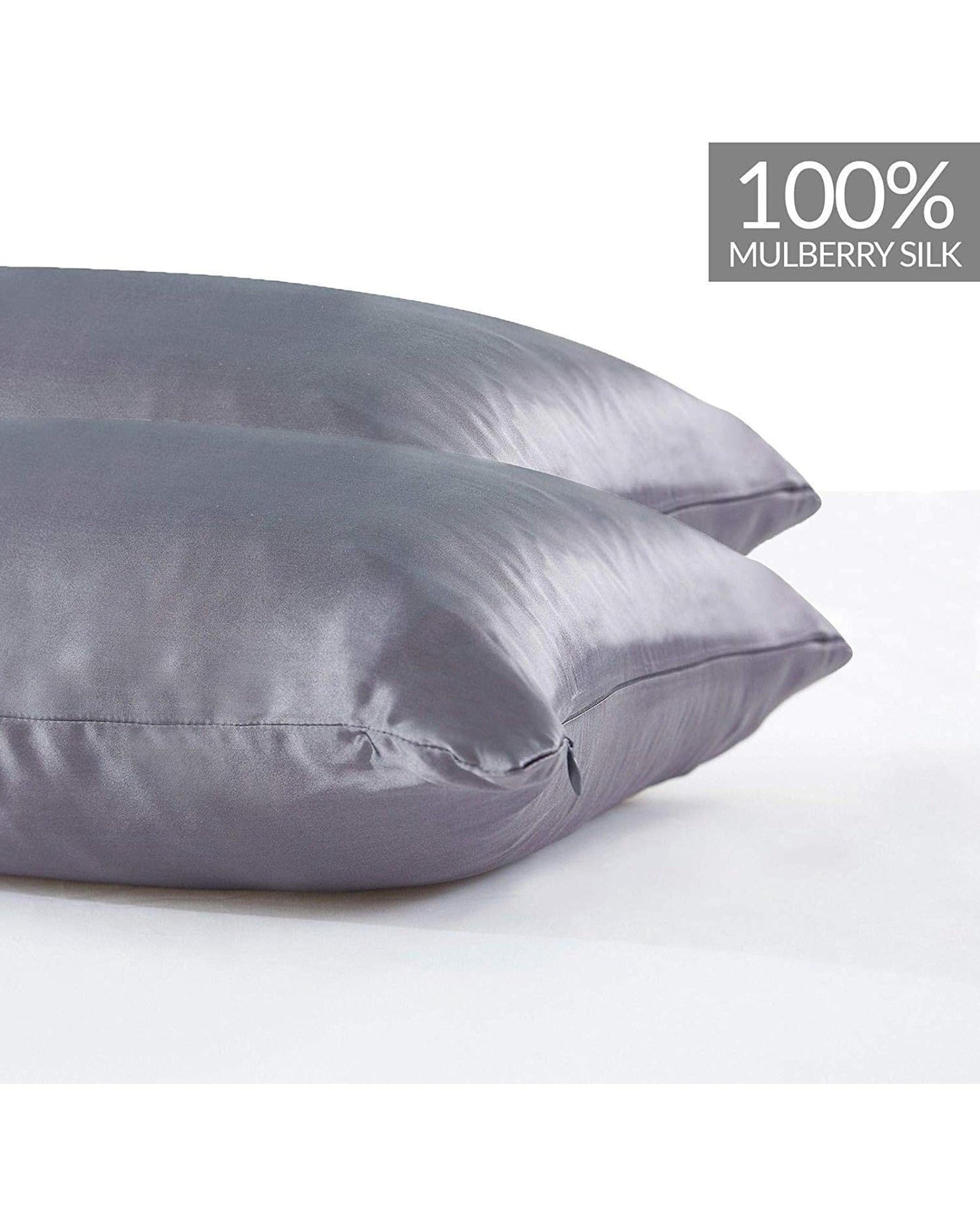 GIOIA CASA Pillows/Cushions Luxury Pillowcase 2 Pack - 100% Pure Mulberry Silk on Both Sides - Charcoal