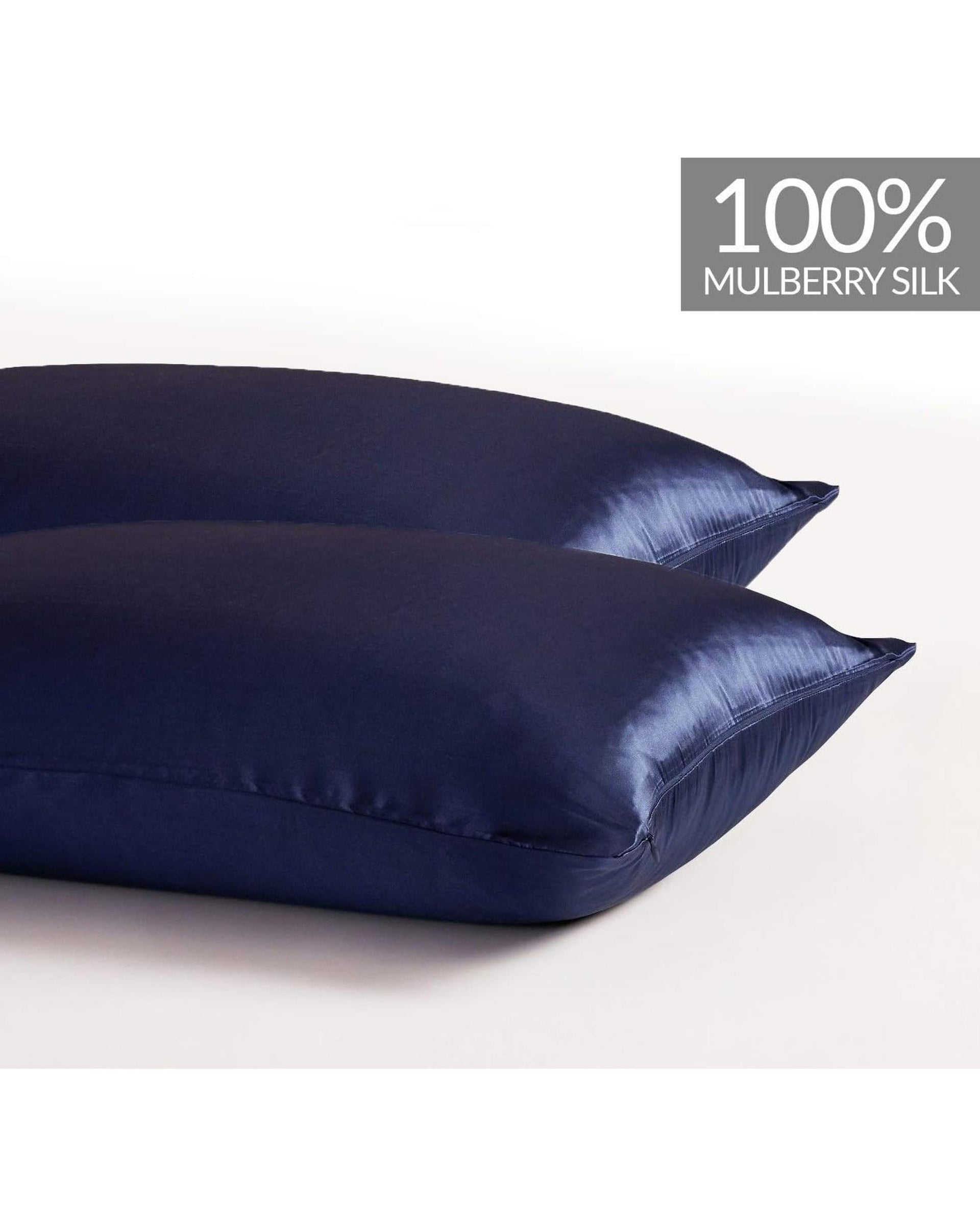GIOIA CASA Pillows/Cushions Luxury Pillowcase 2 Pack - 100% Pure Mulberry Silk on Both Sides - Navy Blue
