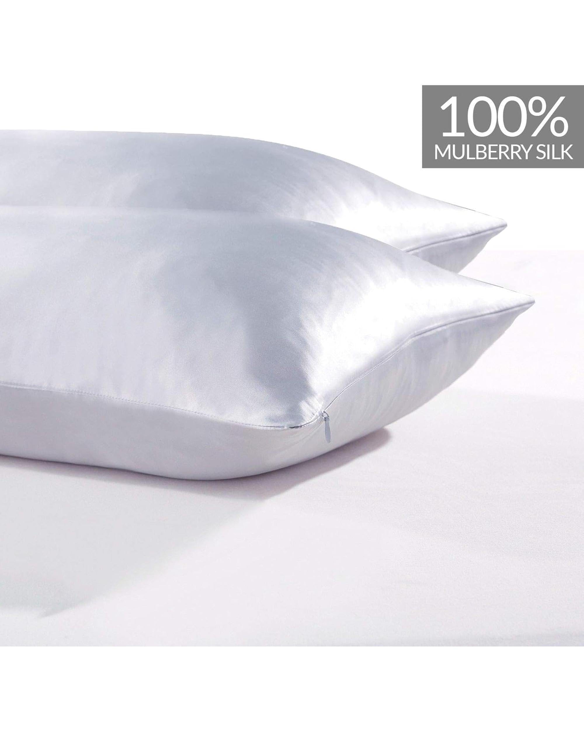 GIOIA CASA Pillows/Cushions Luxury Pillowcase 2 Pack - 100% Pure Mulberry Silk on Both Sides - Silver