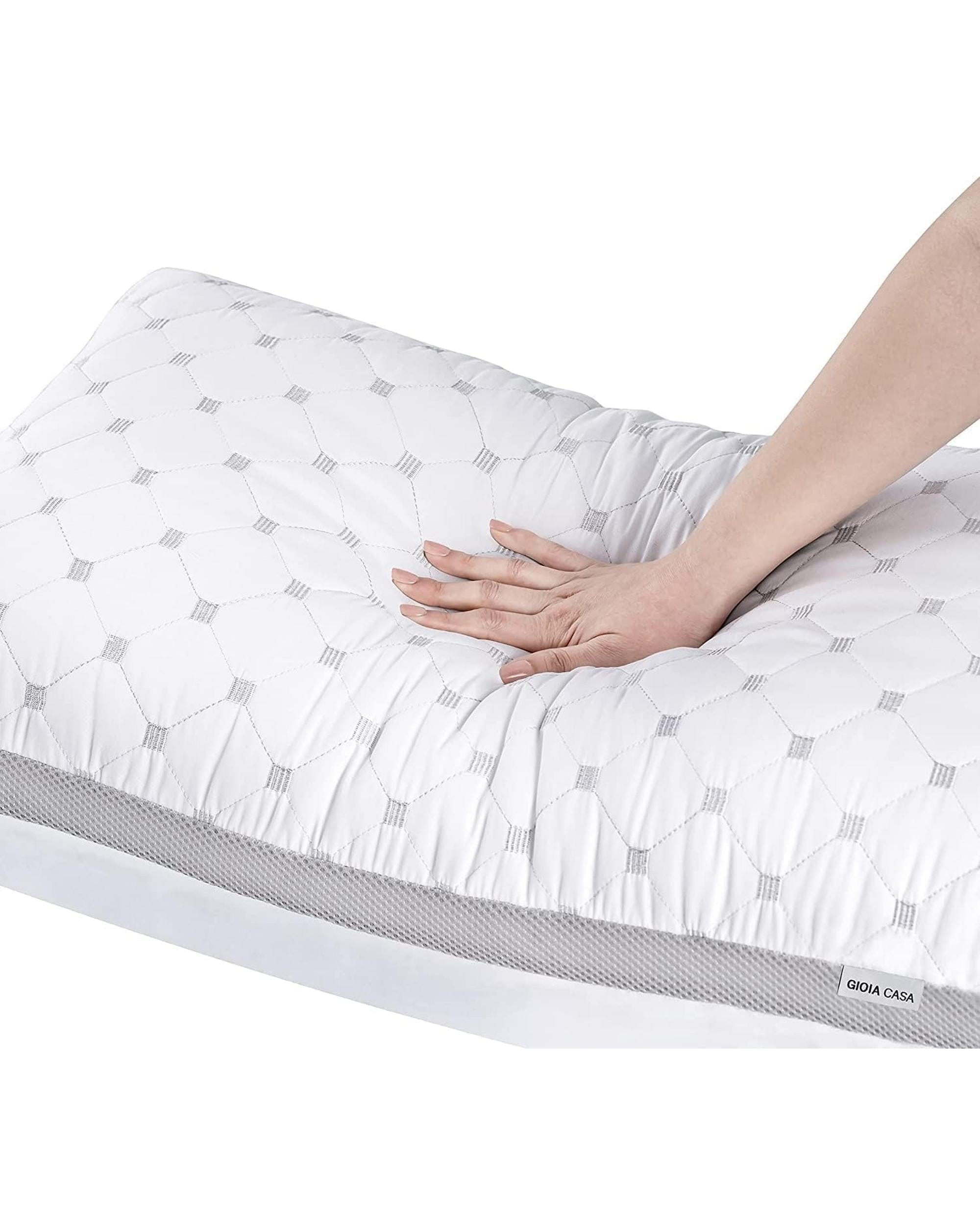 GIOIA CASA Pillows/Cushions Premium Bamboo Cooling Twin Pack Plush Down-Like Pillows - Medium to High Profile (2PCS) - with Free 2 Quilted Pillow Protectors (Improved Version)