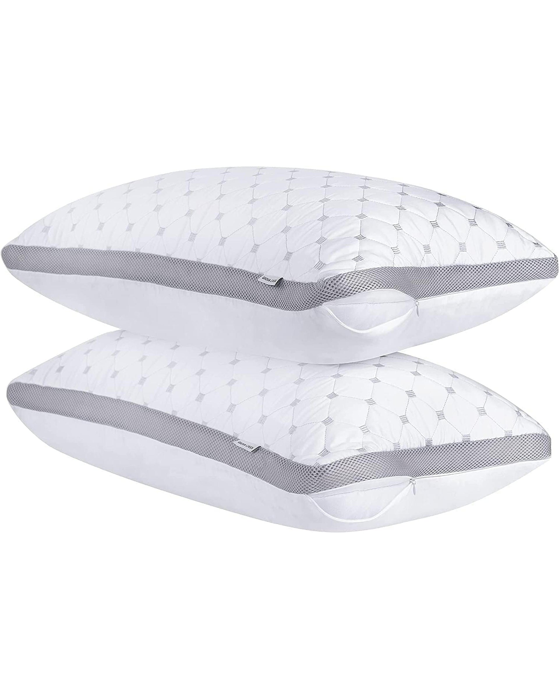 GIOIA CASA Pillows/Cushions Premium Bamboo Cooling Twin Pack Plush Down-Like Pillows - Medium to High Profile (2PCS) - with Free 2 Quilted Pillow Protectors (Improved Version)