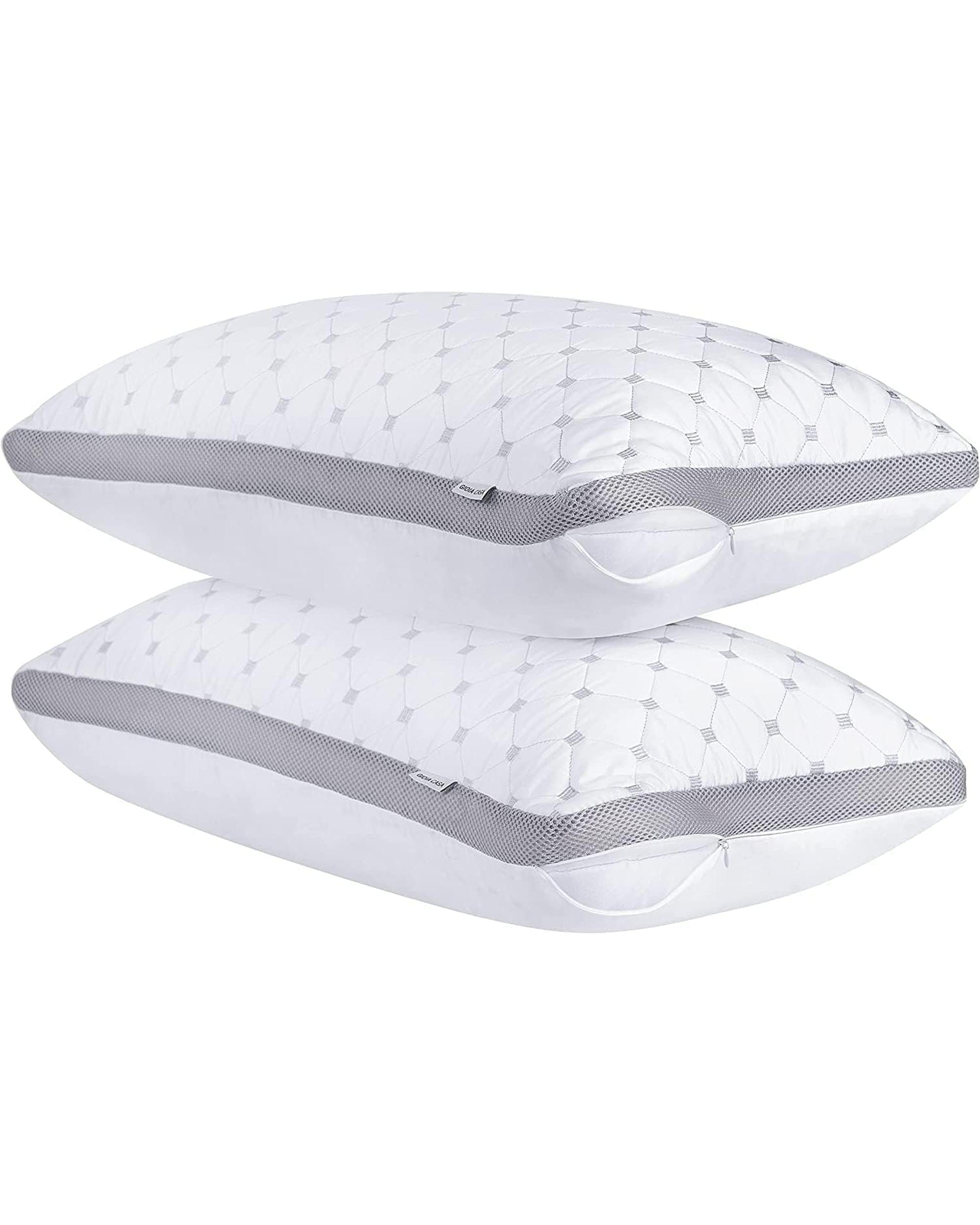 GIOIA CASA Pillows/Cushions Premium Bamboo Cooling Twin Pack Plush Down-Like Pillows - Medium to High Profile (2PCS) - with Free 2 Quilted Pillow Protectors (Improved Version)