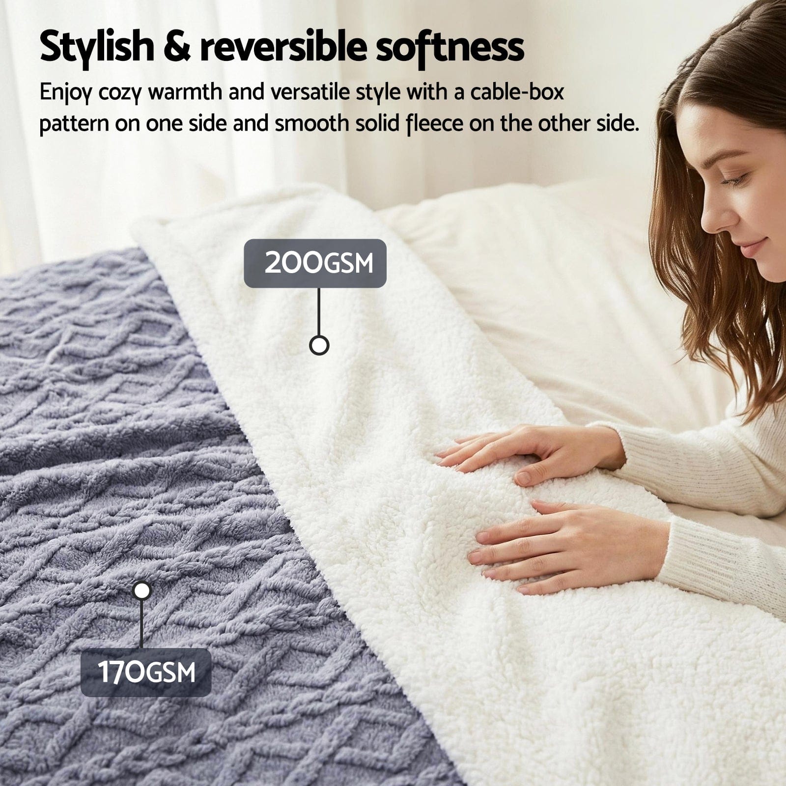 Giselle Blanket 203x230cm Throw Blanket Double-Sided Fleece Lightweight For Sofa Couch Bed