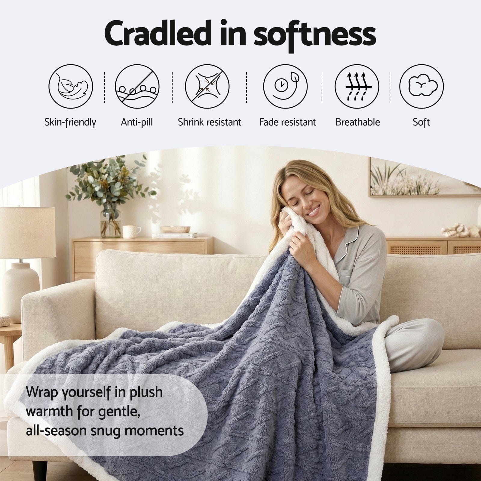 Giselle Blanket 203x230cm Throw Blanket Double-Sided Fleece Lightweight For Sofa Couch Bed