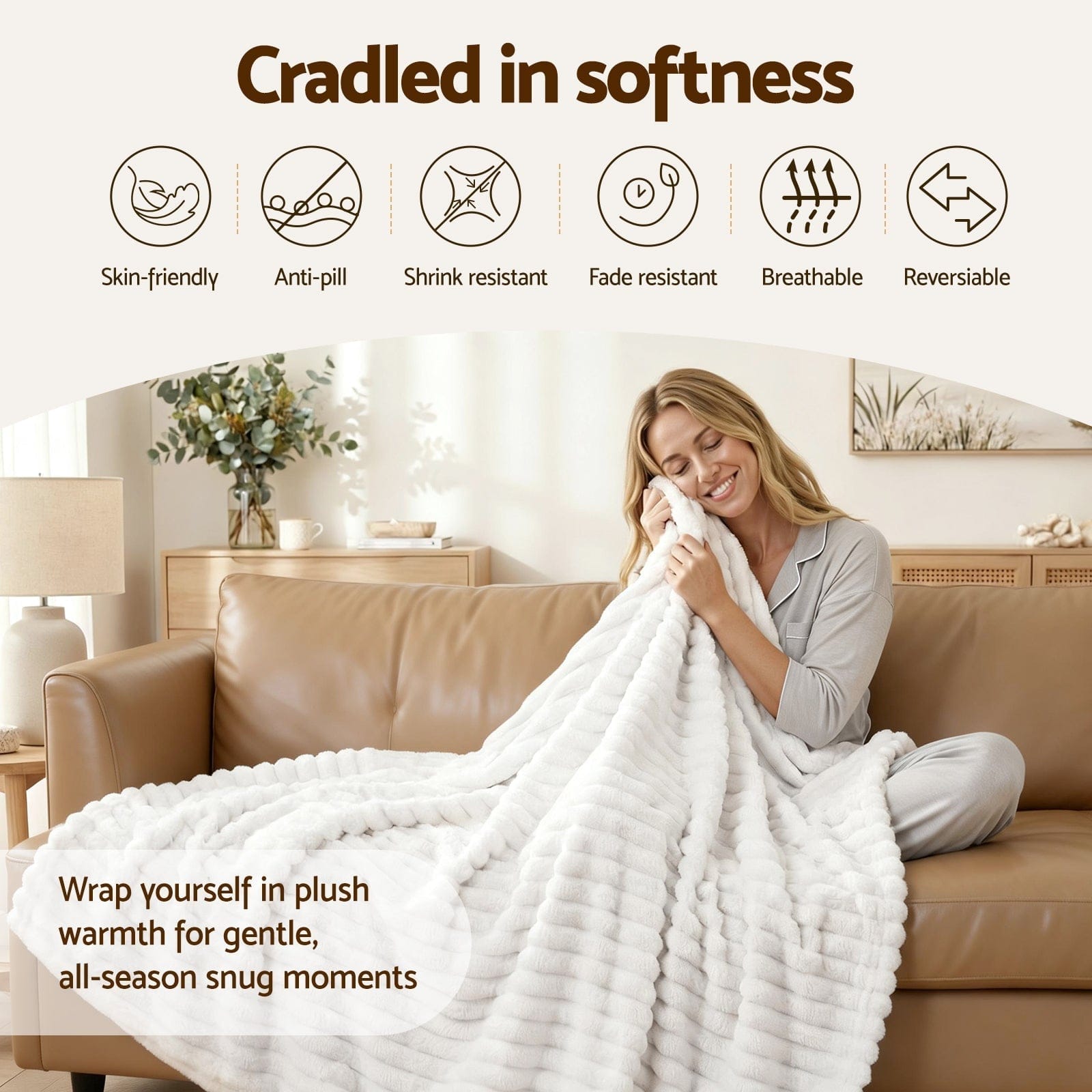 Giselle Blanket 203x230cm Throw Blanket Fleece Soft Lightweight Cozy Sofa Couch Bed Throw