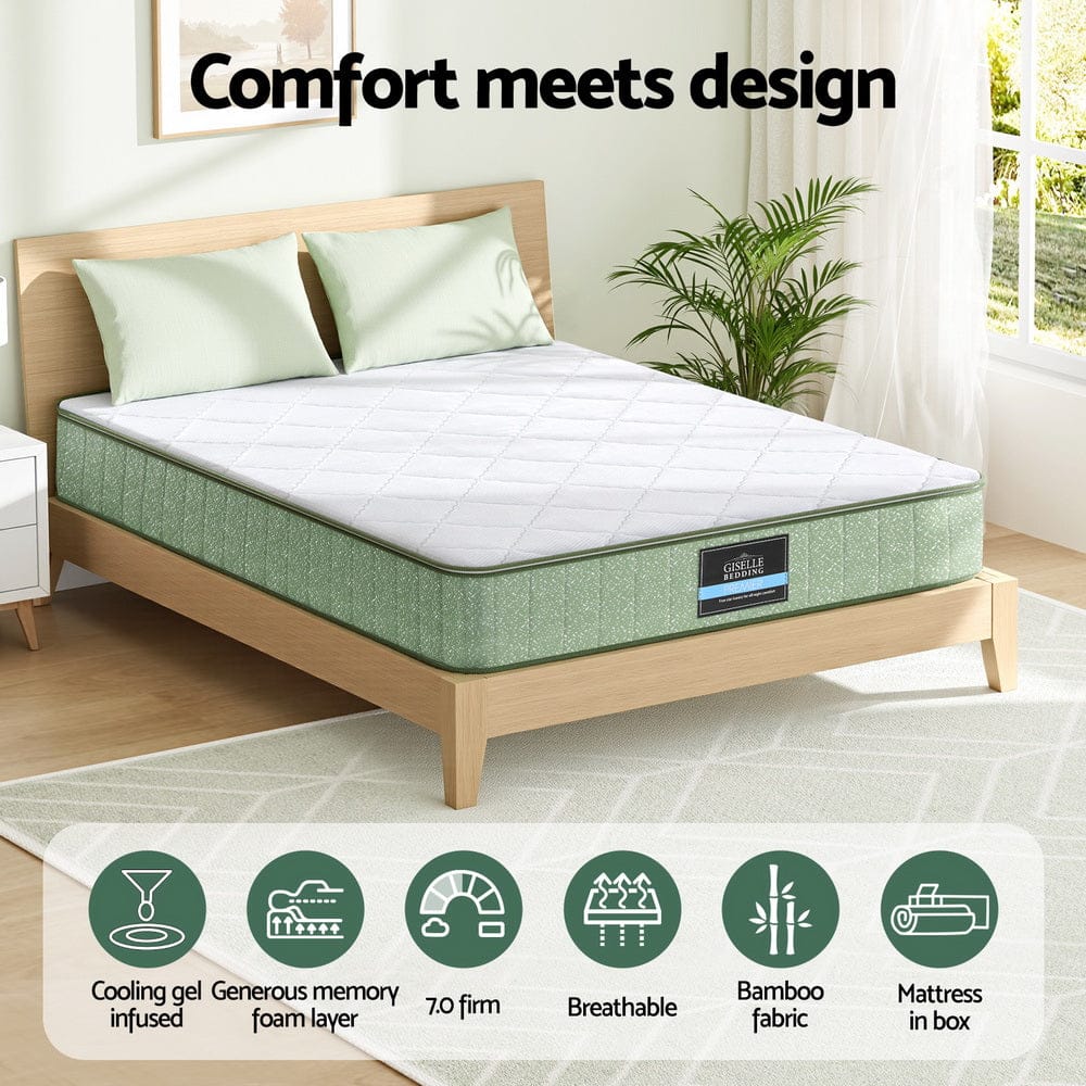 Giselle Mattresses 25cm Memory Foam Mattress Dual Layer Zipper Cover Cool Charcoal Foam Mattresses