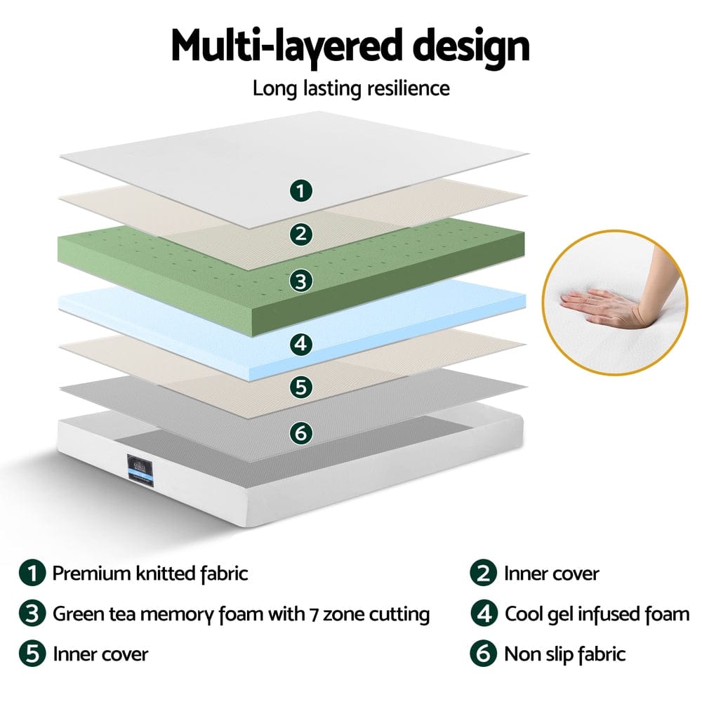 Giselle Mattresses 25cm Memory Foam Mattress Dual Layer Zipper Cover Cool Charcoal Foam Mattresses