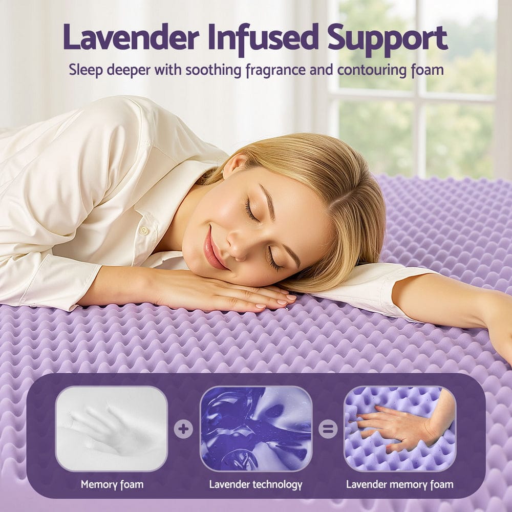 Giselle Mattress Topper 5cm Memory Foam Mattress Topper Lavender Infused Egg Crate Pad Mat