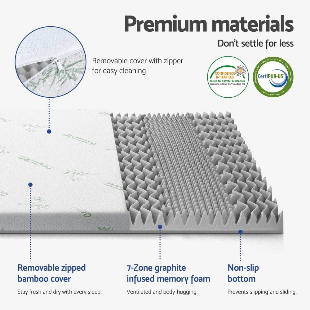 Giselle Mattress Topper 8cm Memory Foam Mattress Topper 7-Zone Graphite