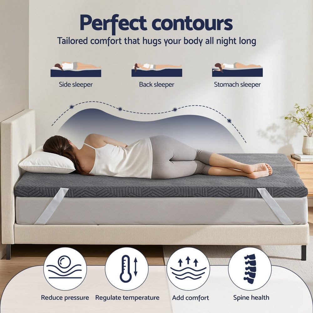 Giselle Mattress Topper 8cm Memory Foam Mattress Topper Gel Dual Layer Foam Bamboo