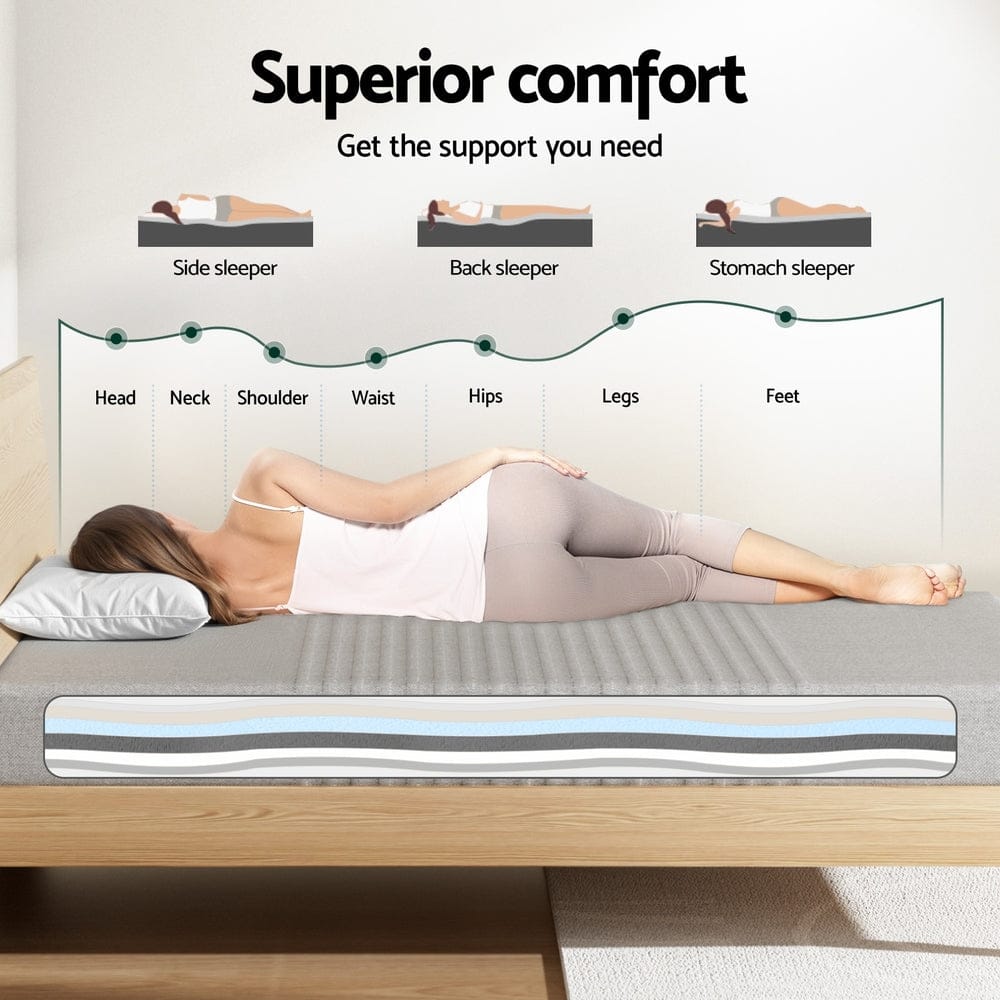 Giselle Mattresses Cool Gel Memory Foam Mattress Charcoal 7-Zone Washable Bamboo Cover 15cm