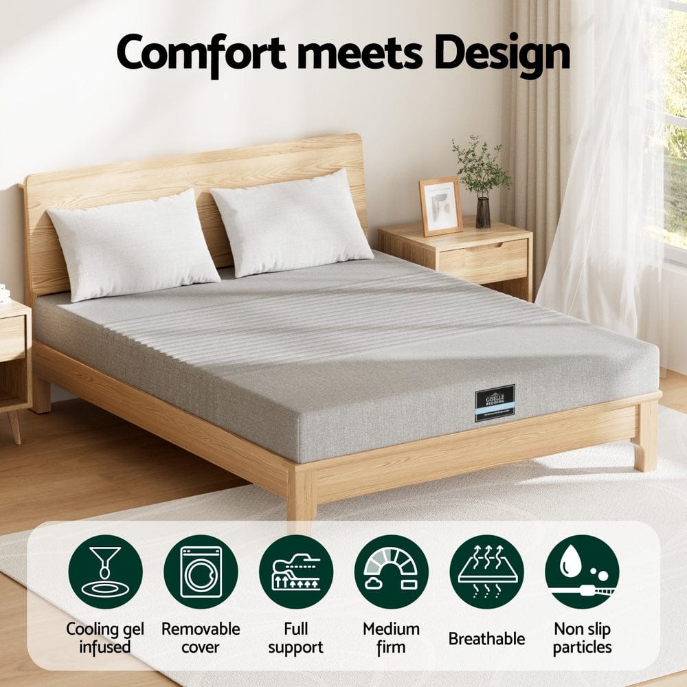 Giselle Mattresses Cool Gel Memory Foam Mattress Charcoal 7-Zone Washable Bamboo Cover 15cm