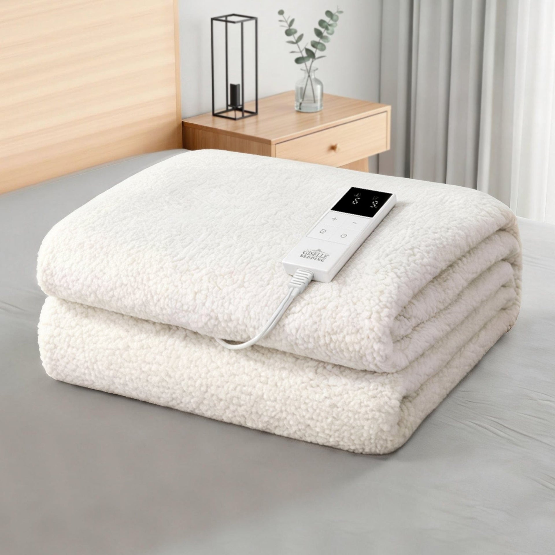 Giselle Electric Blanket Electric Blanket LED Remote Sherpa Fleece Underlay Fully Fitted Machine Washable King Single