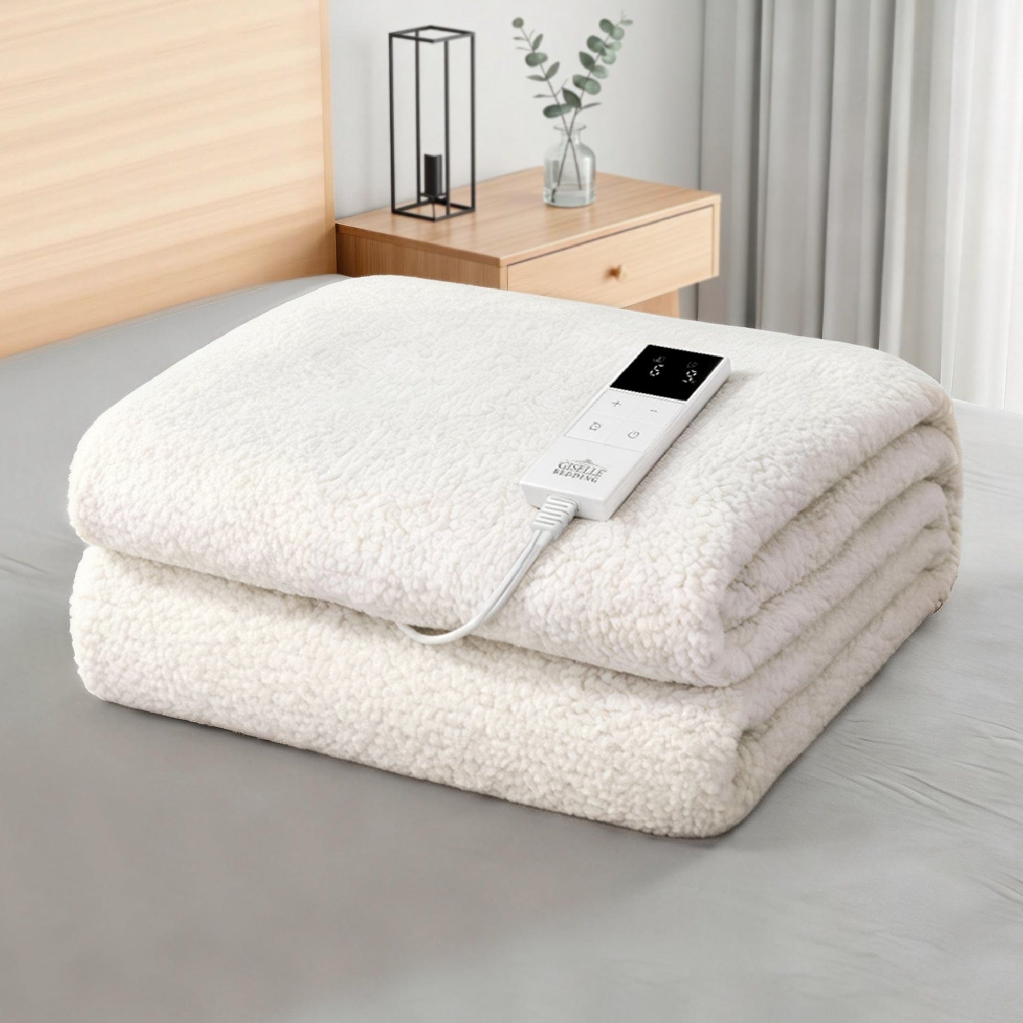 Giselle Electric Blanket Electric Blanket LED Remote Sherpa Fleece Underlay Fully Fitted Machine Washable King Single