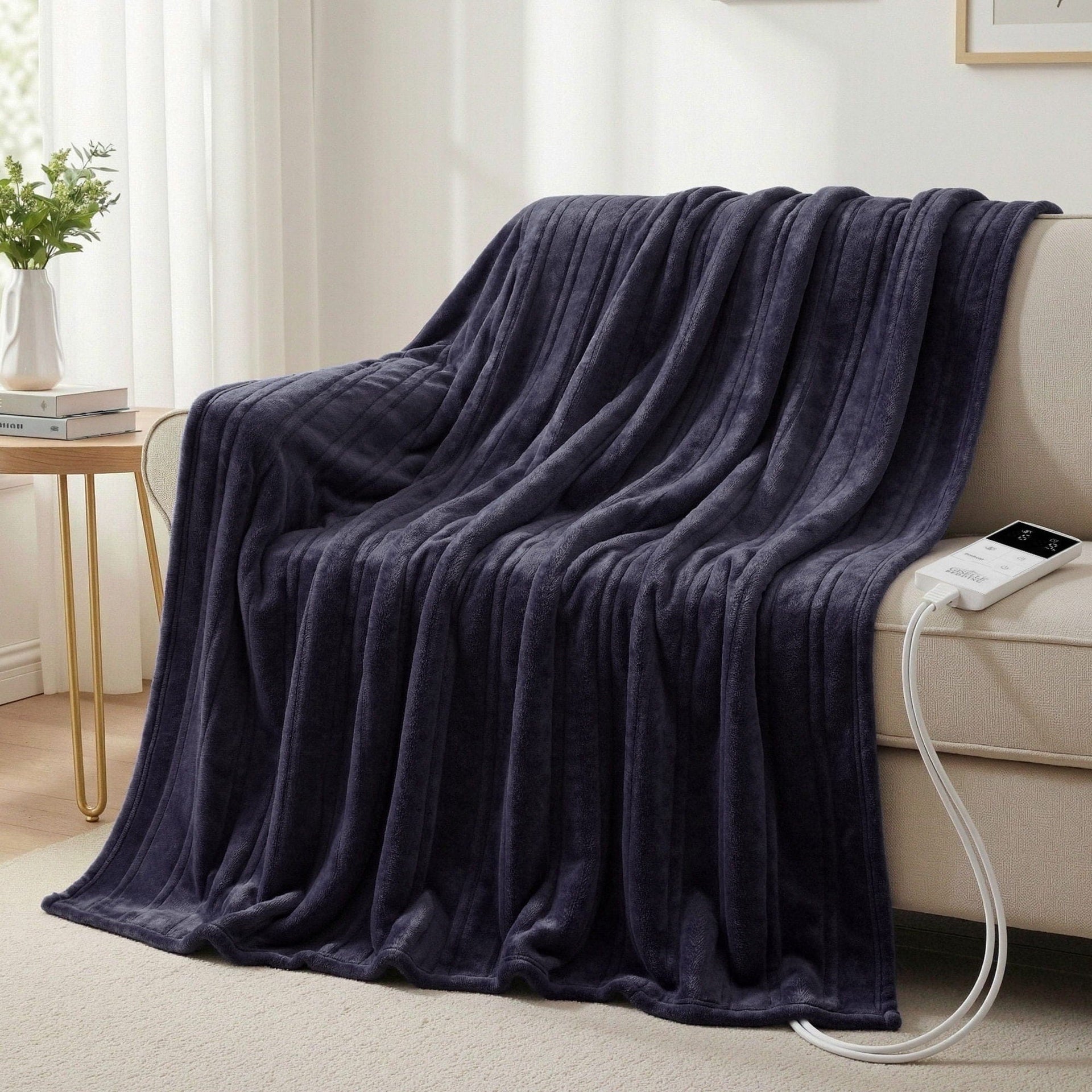 Giselle Electric Blanket Electric Throw Rug Double Size 200x180cm Coral Fleece Heated Blanket Charcoal