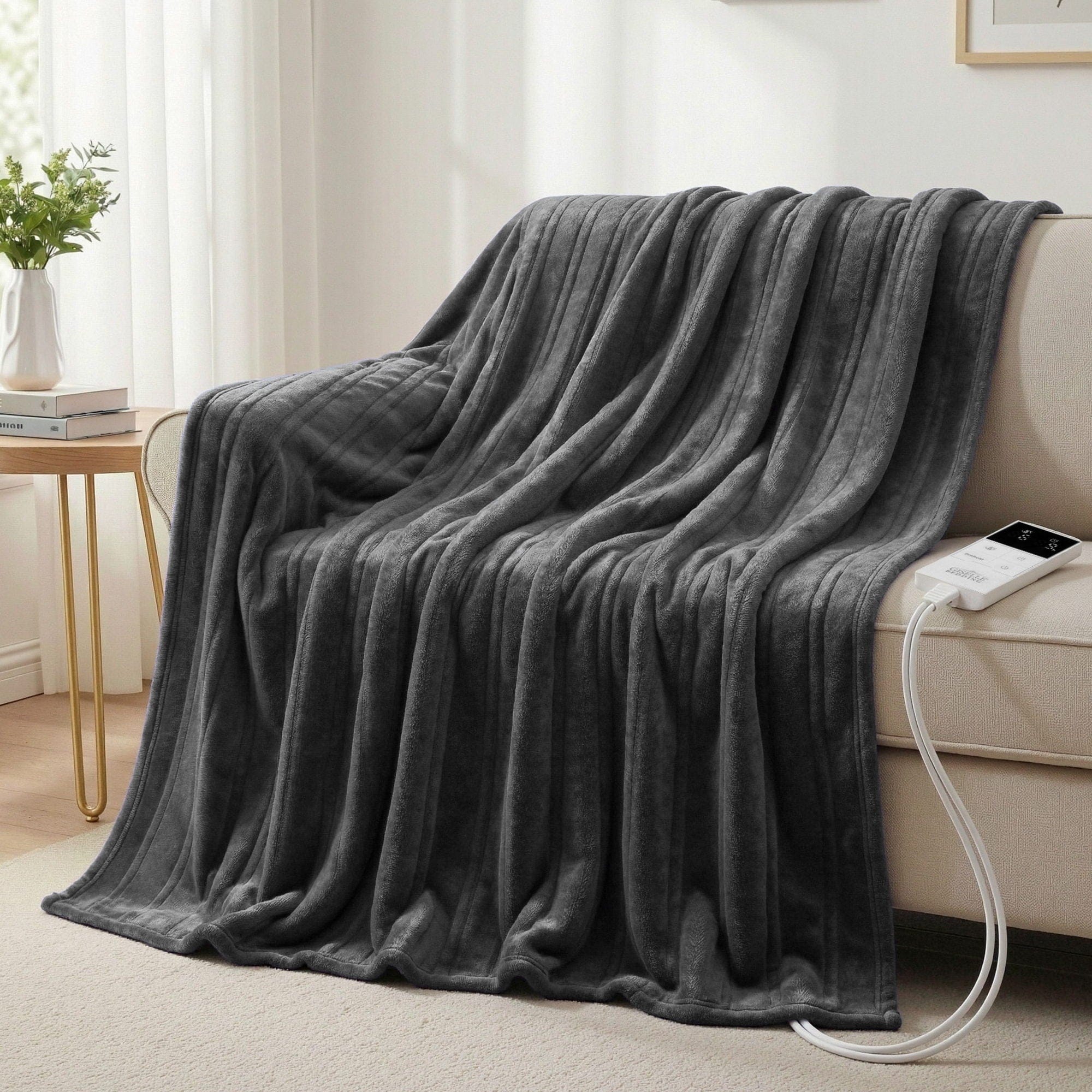 Giselle Electric Blanket Electric Throw Rug Double Size 200x180cm Coral Fleece Heated Blanket Grey