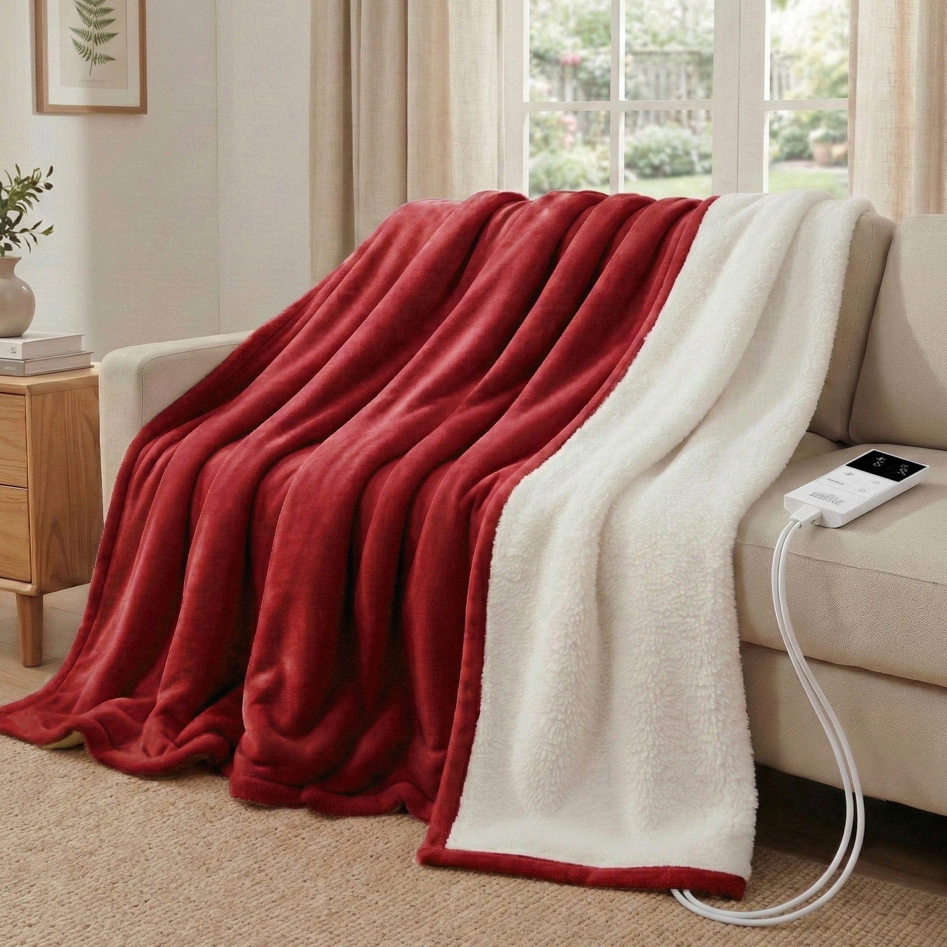 Giselle Electric Blanket Electric Throw Rug Double Size 200x180cm Fleece Flannel Heated Blanket Burgundy