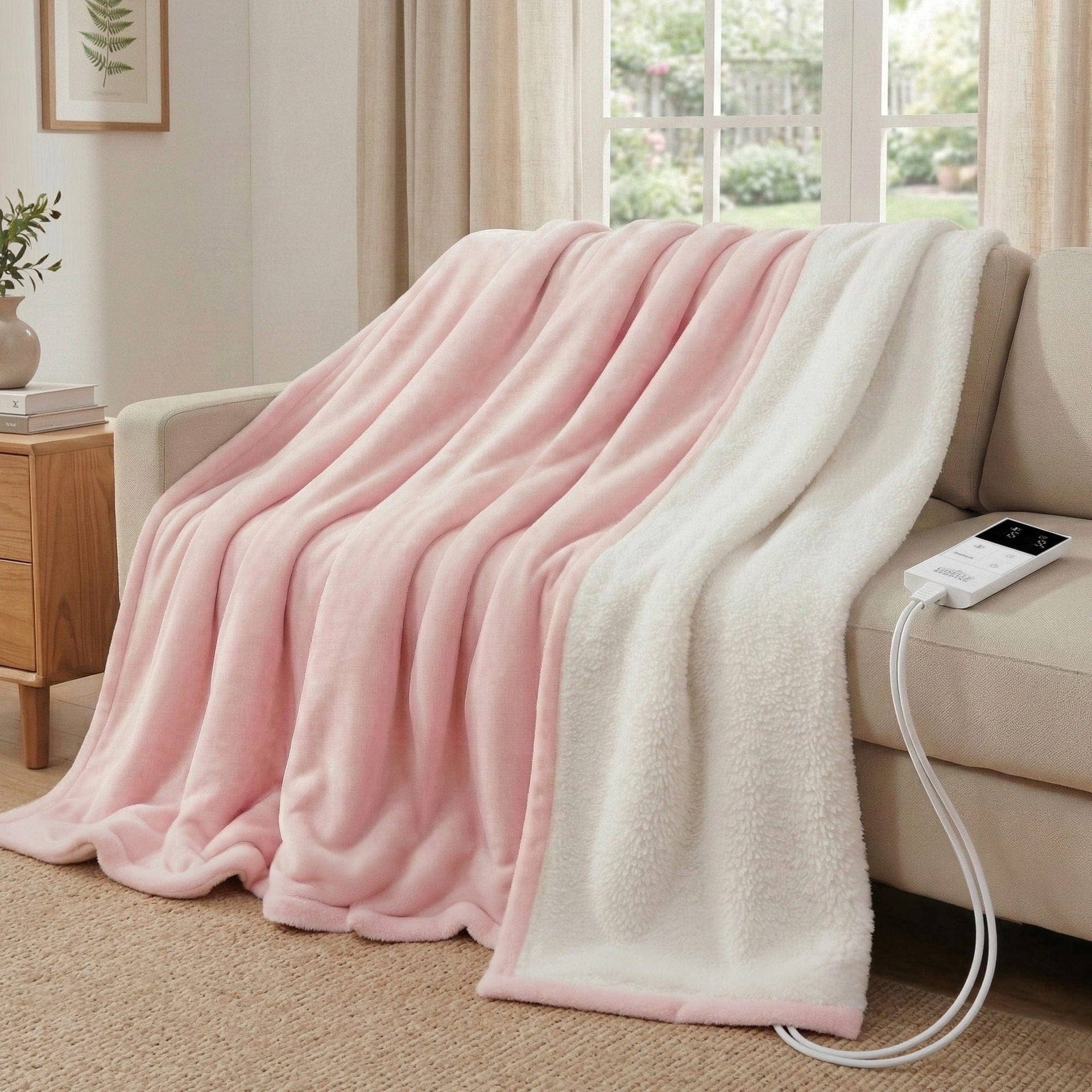 Giselle Electric Blanket Electric Throw Rug Double Size 200x180cm Fleece Flannel Heated Blanket Pink
