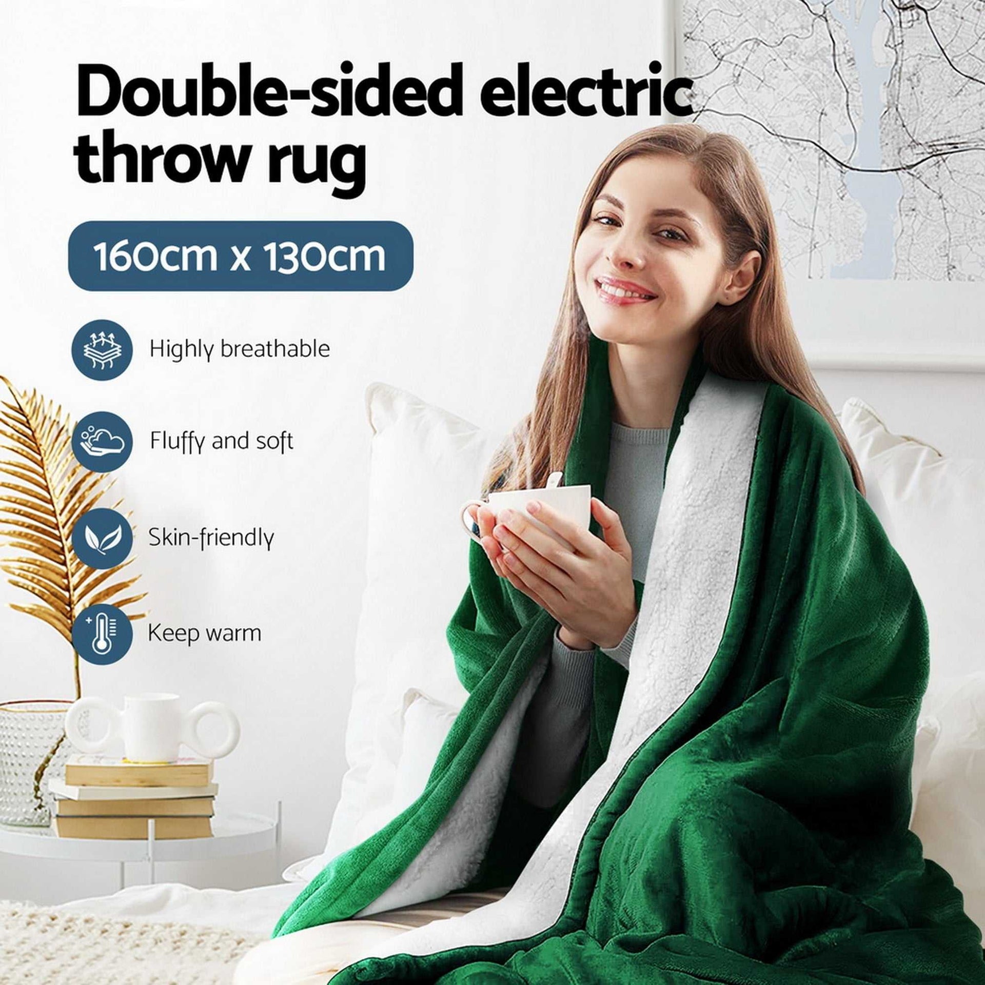 Giselle Electric Blanket Electric Throw Rug Heated Blanket Double Sided Green
