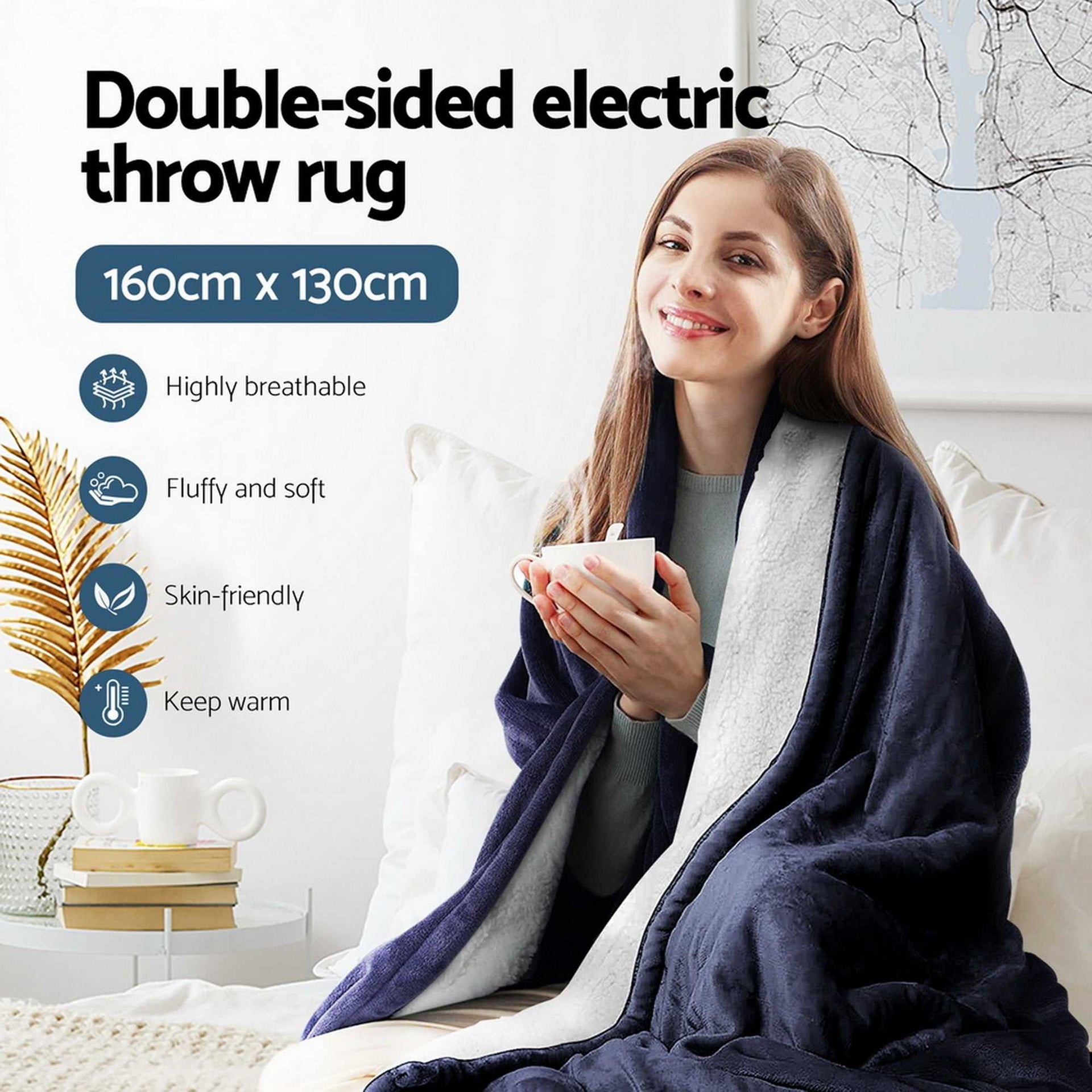 Giselle Electric Blanket Electric Throw Rug Heated Blanket Fleece Charcoal