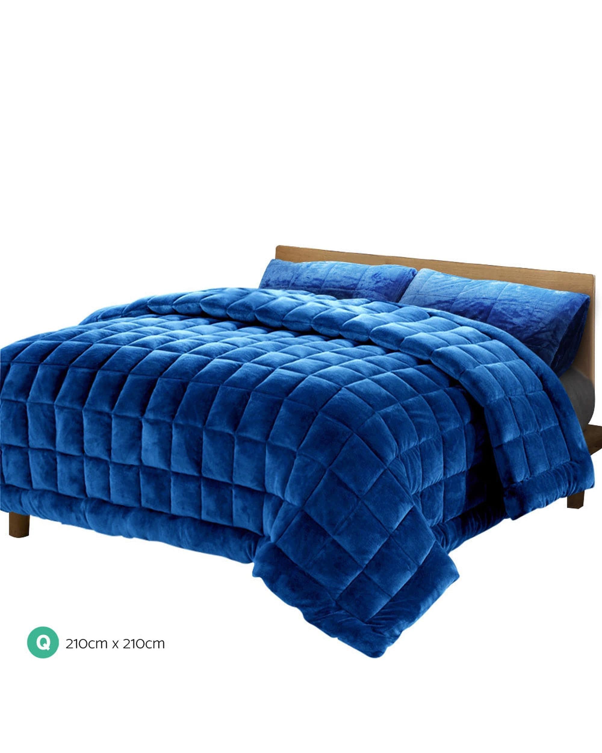 Giselle Comforter Faux Mink Quilt Comforter Winter Weight Throw Blanket Blue
