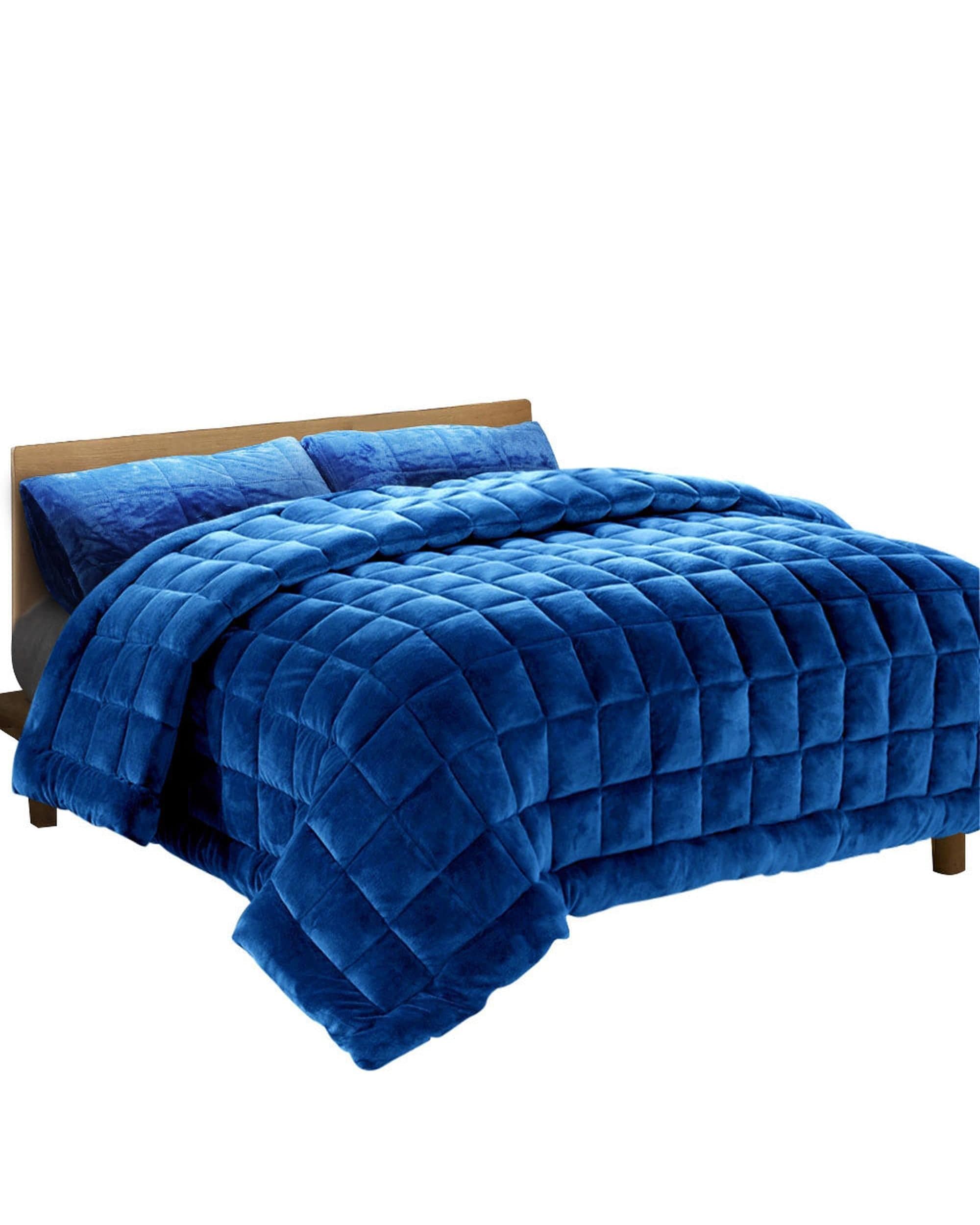 Giselle Comforter Faux Mink Quilt Comforter Winter Weight Throw Blanket Blue