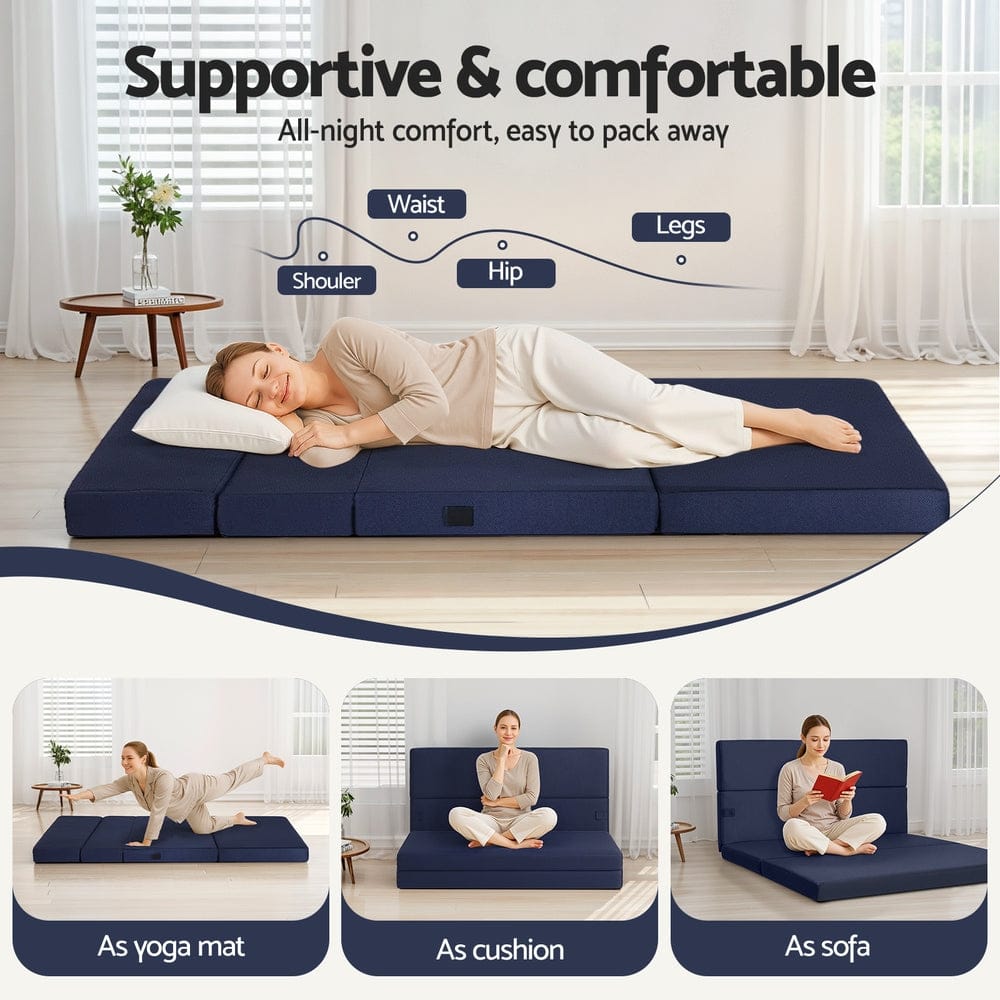 Giselle Portable Mattress Foldable Mattress Folding Foam Mattresses Portable Floor Mat Blue Double