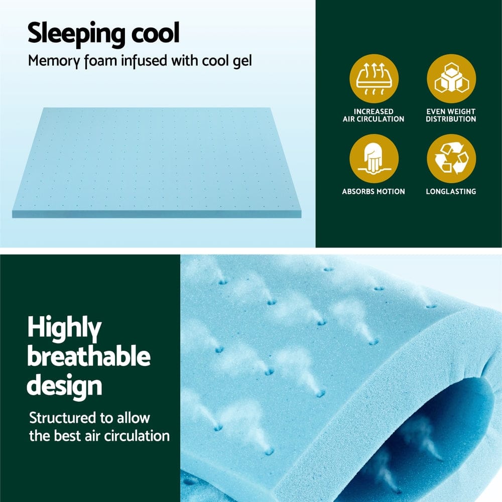 Giselle Mattress Topper Memory Foam Mattress Topper Ventilated Cool Gel 5cm