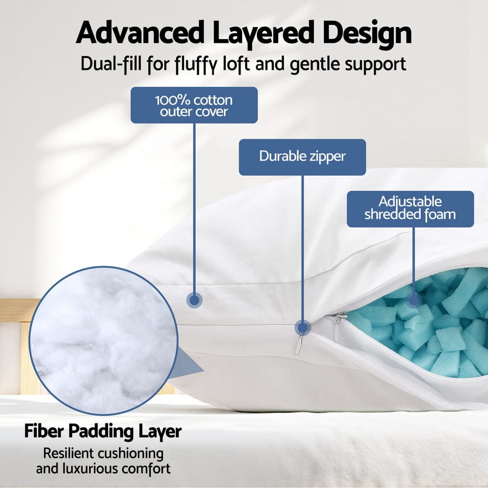 Giselle Pillows/Cushions Shredded Memory Foam Pillow Adjustable Loft