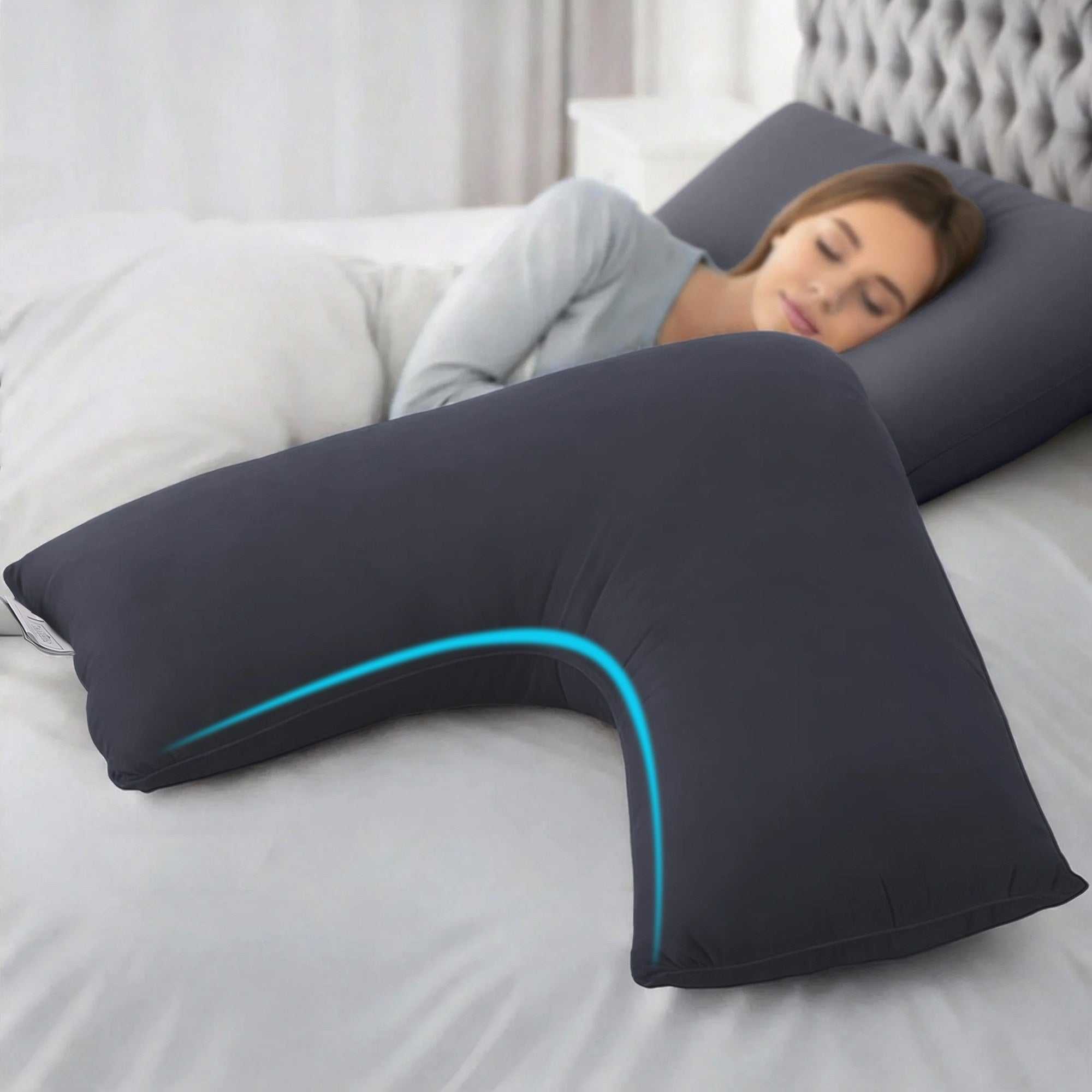 Giselle Pillows/Cushions V Shape Pillow Boomerang Nursing Body Cushion Grey