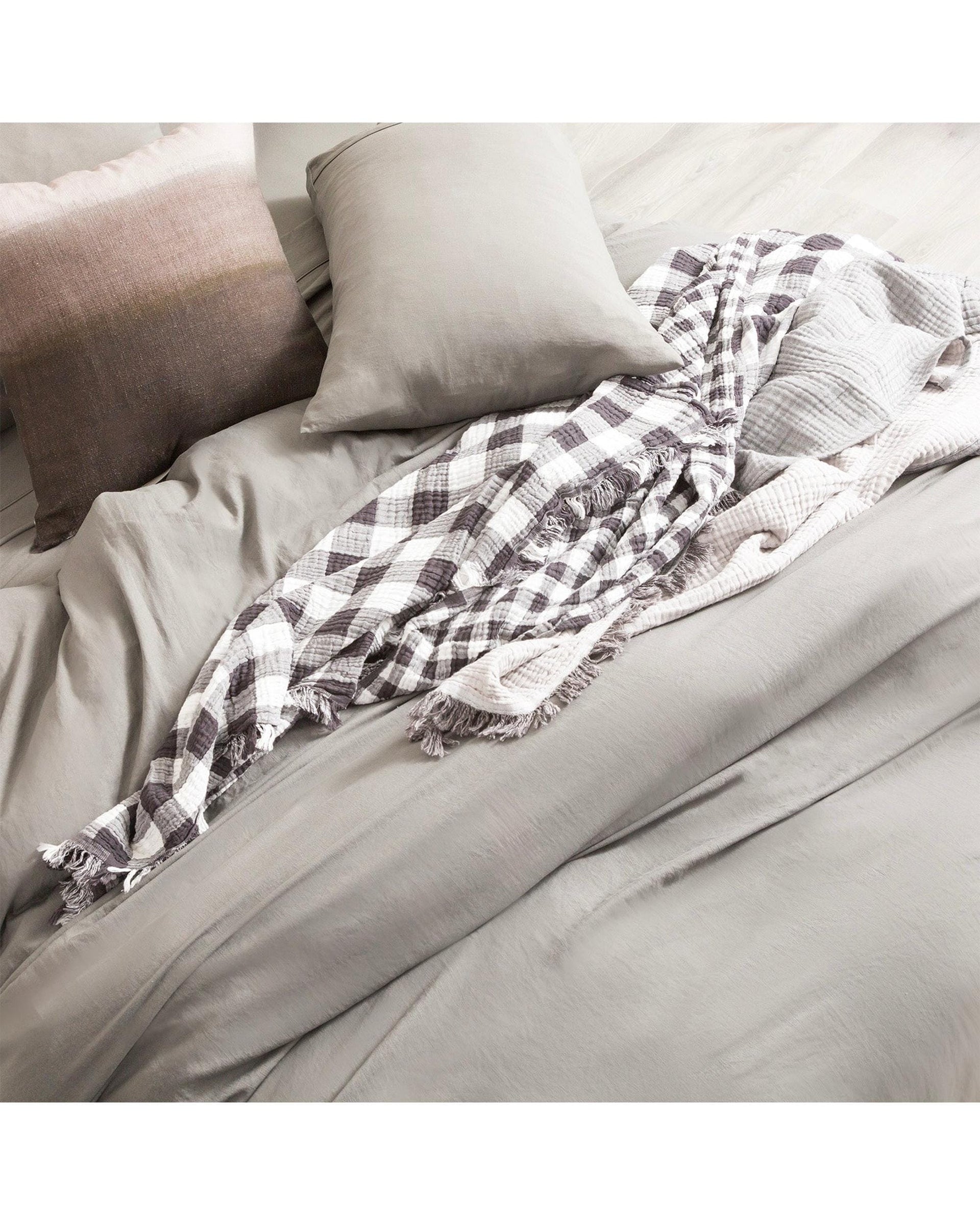 H Decor Quilt Cover Ultra Plush Vintage Washed Microfiber Quilt Cover Set - Granite